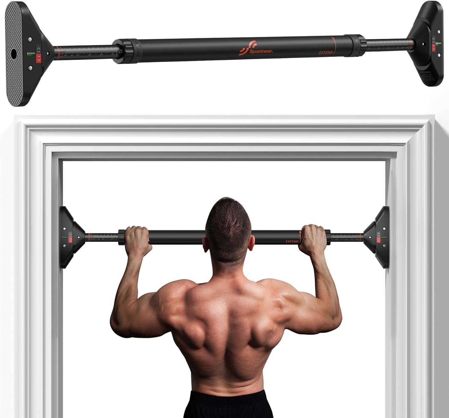 Sportneer Pull Up Bar for Doorway, No-Drill, 29.5-37 in, 440 lb | No-Drill, Adjustable 29.5-37 in, 440 lb, Doorway Fit, Secure Lock, Home Gym, Strength Training