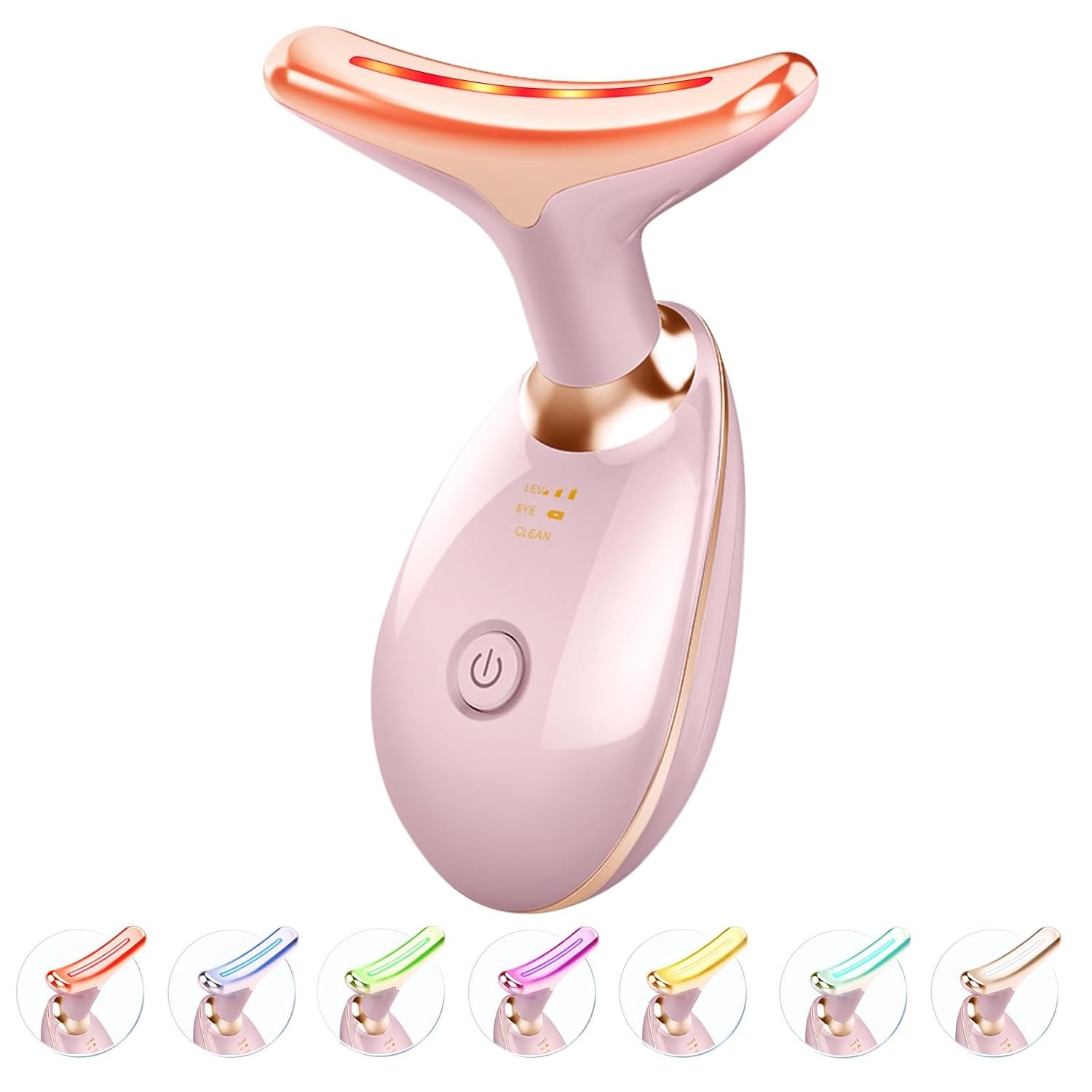 Red Light Therapy for Face and Neck, 7 Color Light Based Face Massager Tool, Portable Skin Care Tool for Firming, Tightening and Lifting, Gifts for Women & Men (Pink)