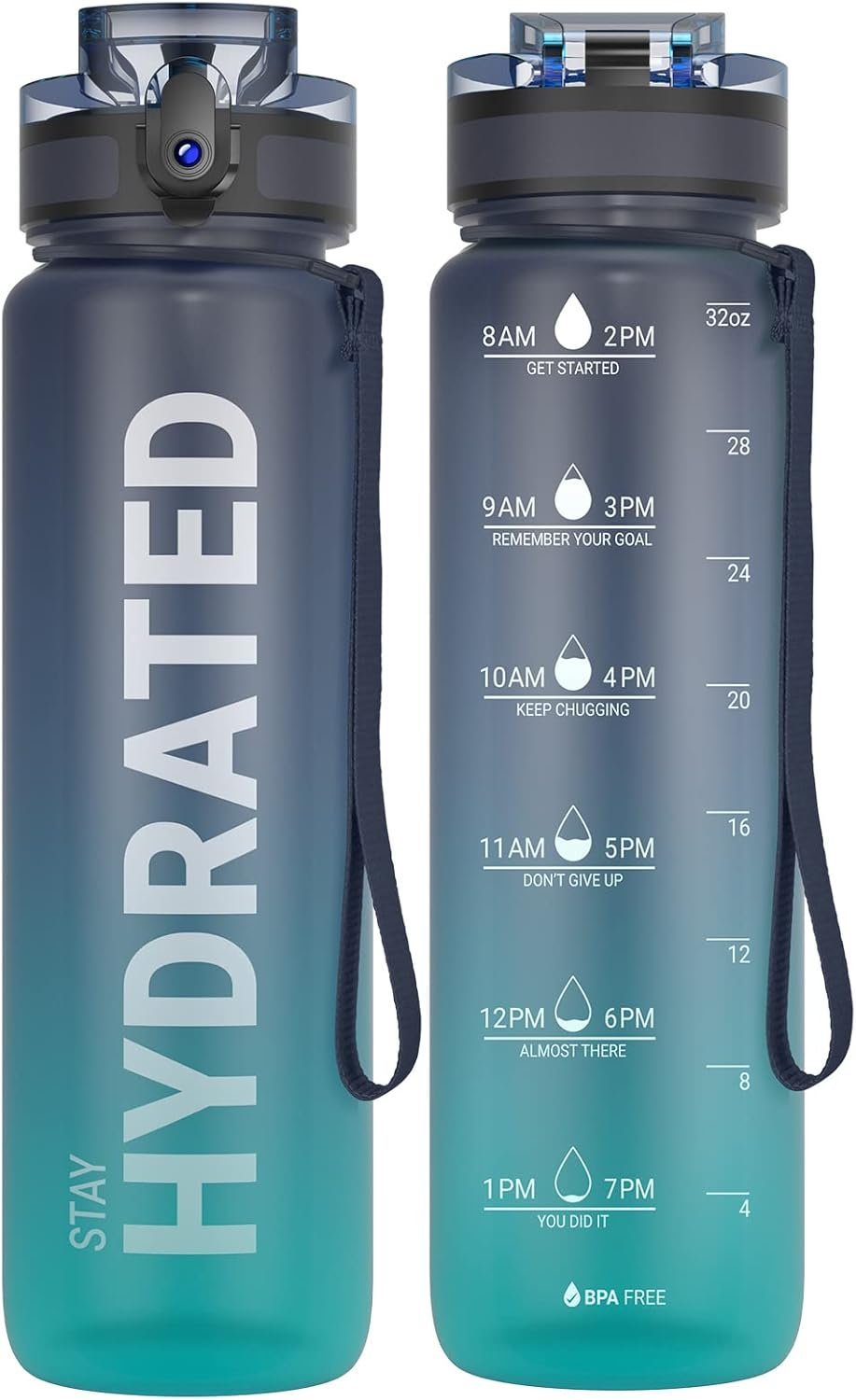 Sahara Sailor Water Bottle 32oz, Tritan Sports Bottle with Time Marker | Bpa Free, Leakproof Wide Mouth With Fast Flow Lid And Cleaning Brush, For Gym School Office Travel, 1 Count
