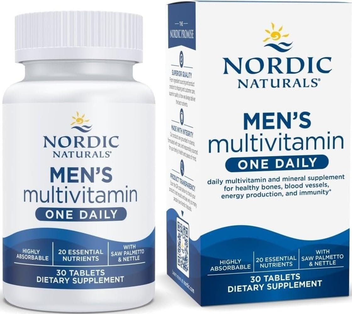 Nordic Naturals Men’s Multivitamin One Daily – 30 Tablets, 1 Month Supply | 20 Essential Nutrients for Bone, Energy & Blood-Vessel Support. Immunity Supplement. 1 Tablet Daily. 30 Servings.