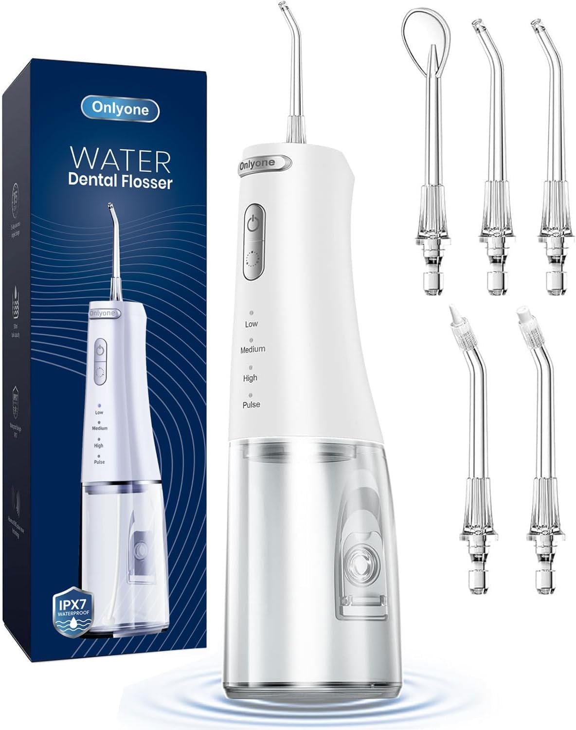 Onlyone Water Flosser with Adjustable Water Pressure for Daily Oral Care | Rechargeable Portable Oral Irrigator for Orthodontic & Sensitive Gums, Cordless for Home and Travel Use,300ML Larger Tank