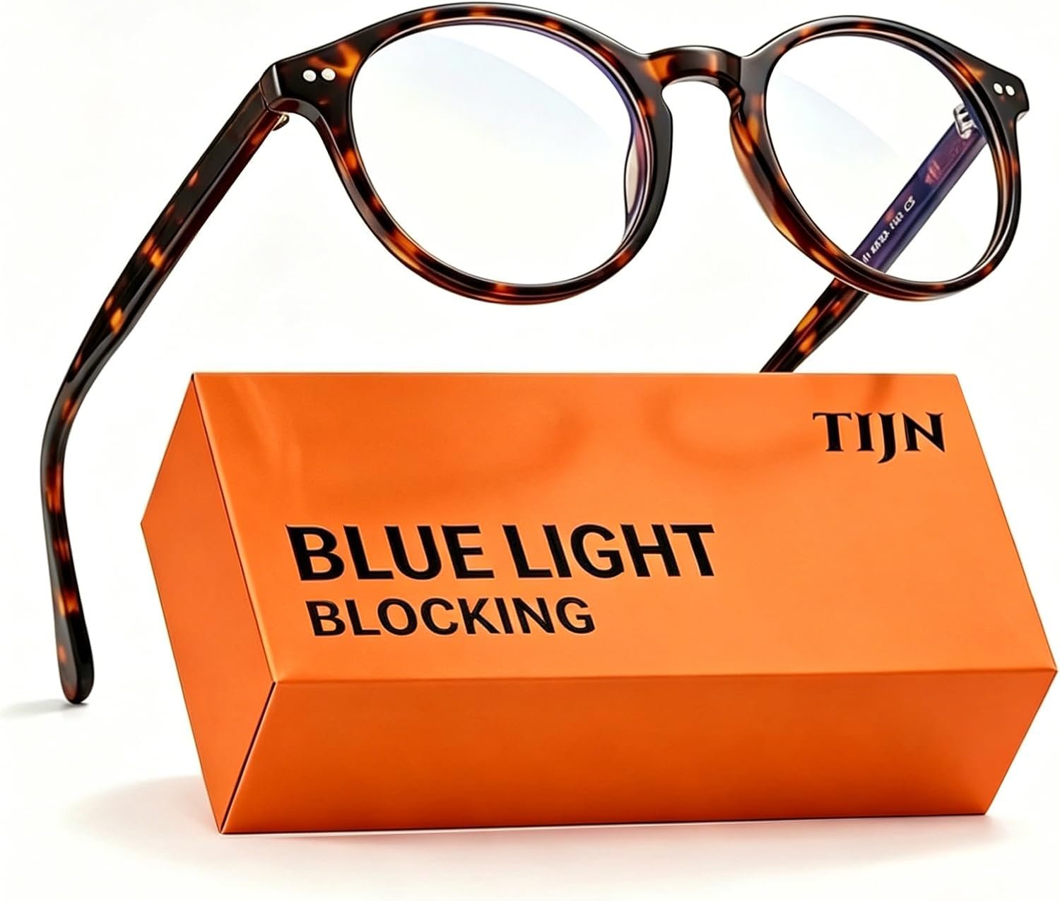 TIJN Blue Light Blocking Glasses Men Women,Vintage Round Frame Eyeglasses | Flexible Lightweight Frames,Red Orange Clear Lens for Computer Gaming Sleep Daily,Anti UV Blue-Ray Glare Screen Fatigue