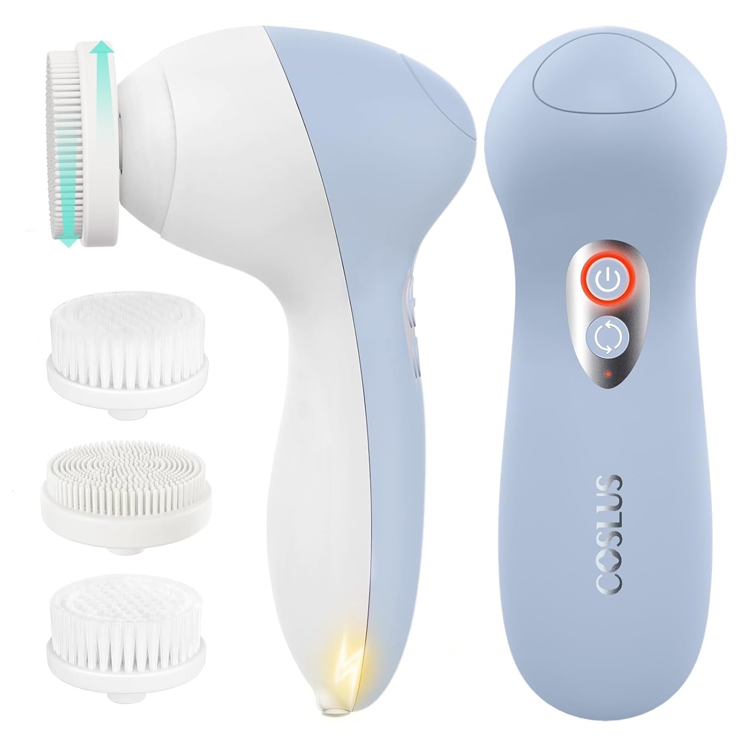 COSLUS FBX04 Facial Cleansing Brush Scrubber, 3-in-1 Bi‑Directional Spin | Electric Spin Brush for Removing Blackhead, Exfoliating, Massaging, Type-C Rechargeable, 3 Speeds, Waterproof, Men Women Blue