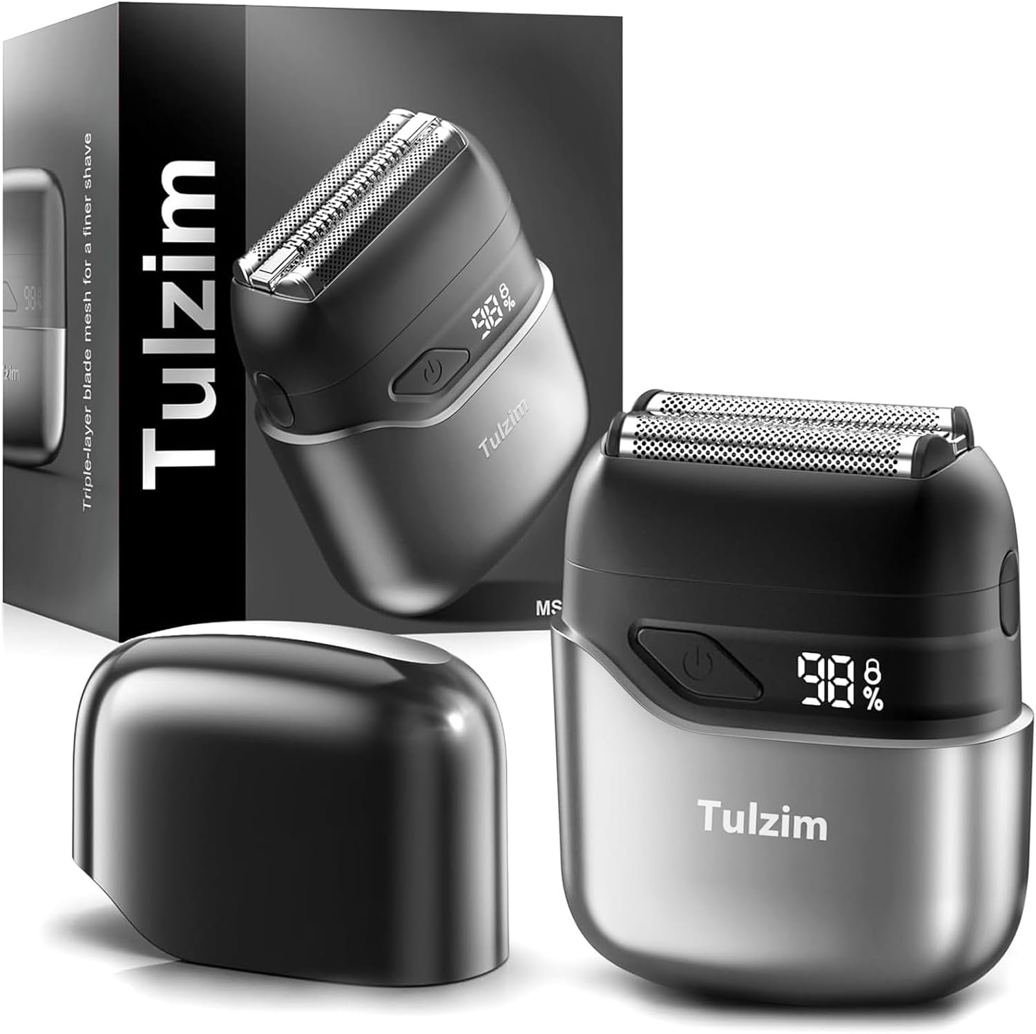 Tulzim Electric Foil Shaver: 3D Blades & IPX7 Waterproof,Carbon Grey | Electric Razors for Men with LED Display: 100-Min Runtime, USB-C Fast Charge – Face Shaver with Travel Lock for Beard