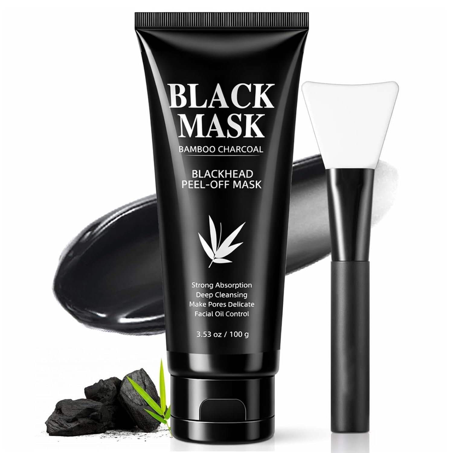 Blackhead Remover Mask, Charcoal Peel Off Face Mask, Blackhead Removal, Deep Cleansing, Controls Oil, Targets Face and Nose, Ideal for All Skin Types, with Brush, Extractor Tool,100g