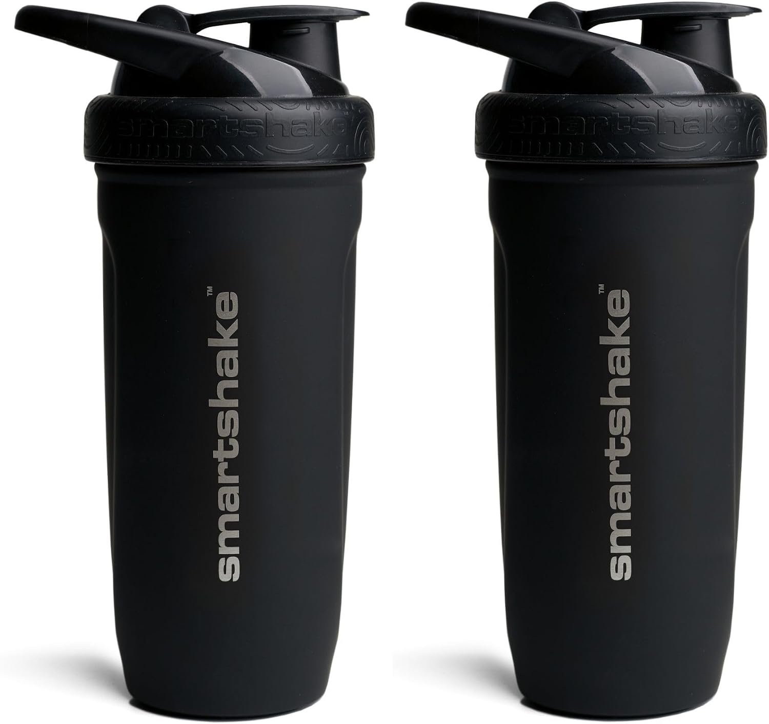 Smartshake 2 Pack Stainless Steel Non-Insulated Protein Shaker Bottle for Protein Mixes, 30 fl oz | Leak Proof Shaker Cups for Protein Shakes | Protein Shaker Bottle Pack | Black