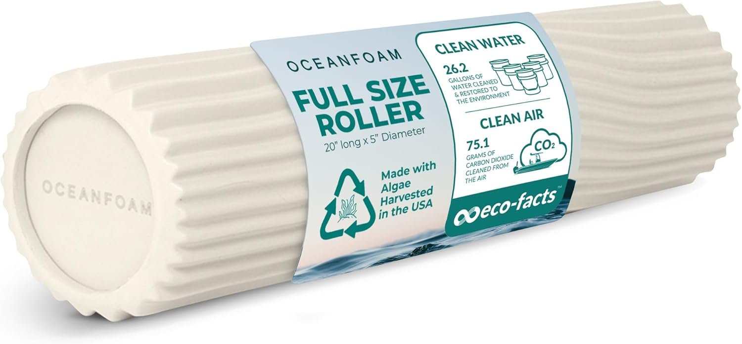 Oceanfoam Tidal Roller – Natural – Muscle Massage Foam Roller for Back Pain & Stretching – Firm and Ergonomic Wide Wave Textured – Yoga, Athletics, & Wellness – Full Size, 20″ x 5″