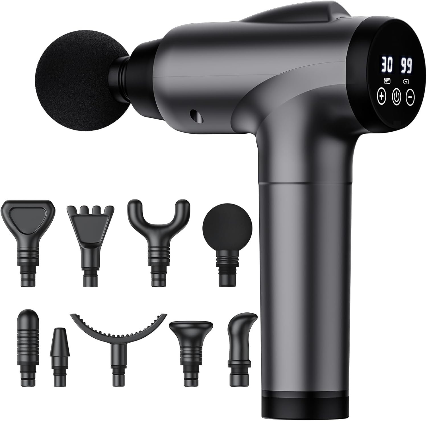 OLsky Massage Gun Deep Tissue 30 Speeds 9 Attachments Handheld (Grey) | Electric Muscle Massager, High-intensity Percussion, Massage Device for Pain Relief, Quiet and Powerful, Ideal for Recovery