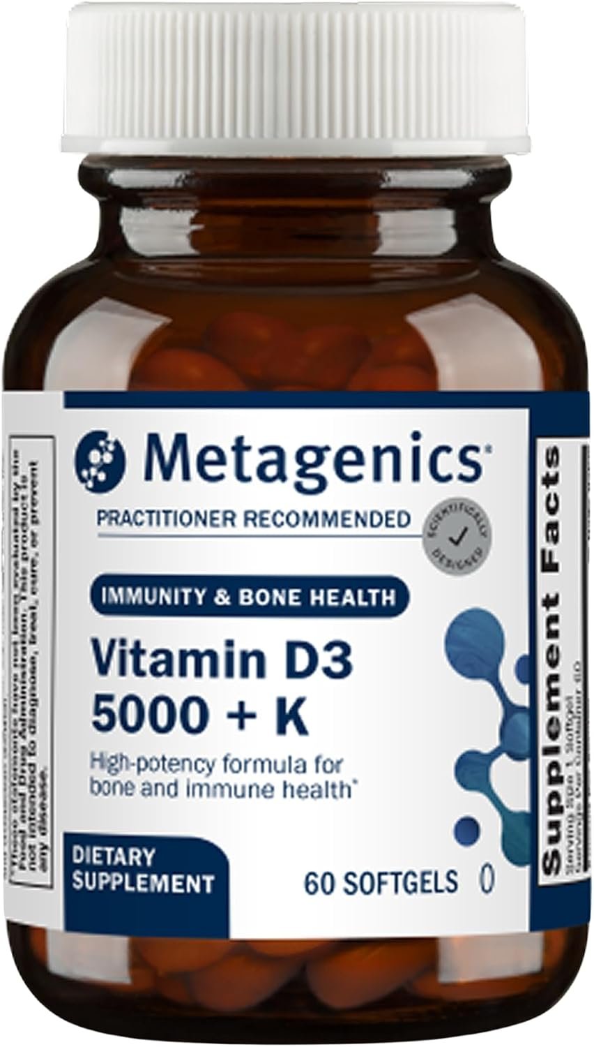 Metagenics Vitamin D3 and Vitamin K2 5,000 IU with MK-7- Vitamin D3 with K2 for Immune Support, Bone & Heart Health-Non-GMO, Gluten-Free-60 Softgels | Vitamin D3 with K2 MK-7 for Immune Support, Bone and Heart Health, Non-GMO, Gluten-Free, High-Potency 5,000 IU