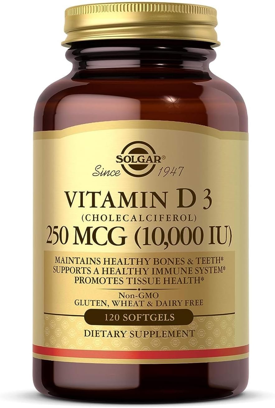 Solgar Vitamin D3 (Cholecalciferol) 250 MCG (10,000 IU), 120 Softgels – Helps Maintain Healthy Bones & Teeth – Immune System Support – Non GMO, Gluten/ Dairy Free – 120 Servings