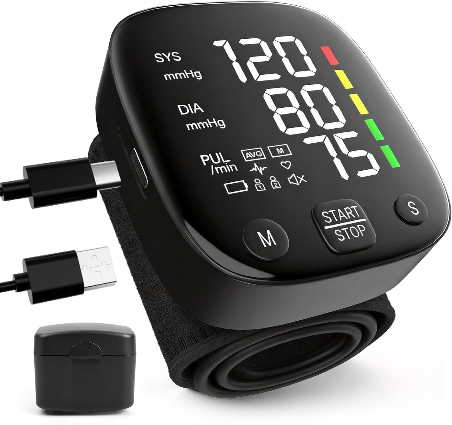 Automatic Wrist Blood Pressure Monitor for Home Use, Dual User Memory, Voice Guidance & Result Readout, Type-C Rechargeable