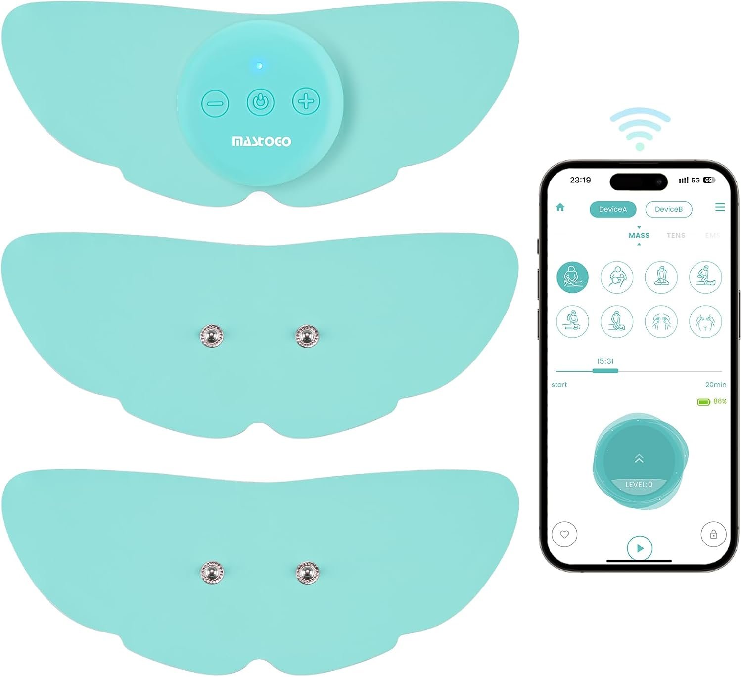 26 Mode Wireless TENS Unit, Effectively Relieve Pain,App-Controlled | Rechargeable EMS Massager, Smart Pocket-Size TENS Machine, Drug-Free Pain Relief for Neck, Back & Shoulder, 3 Premium Pads