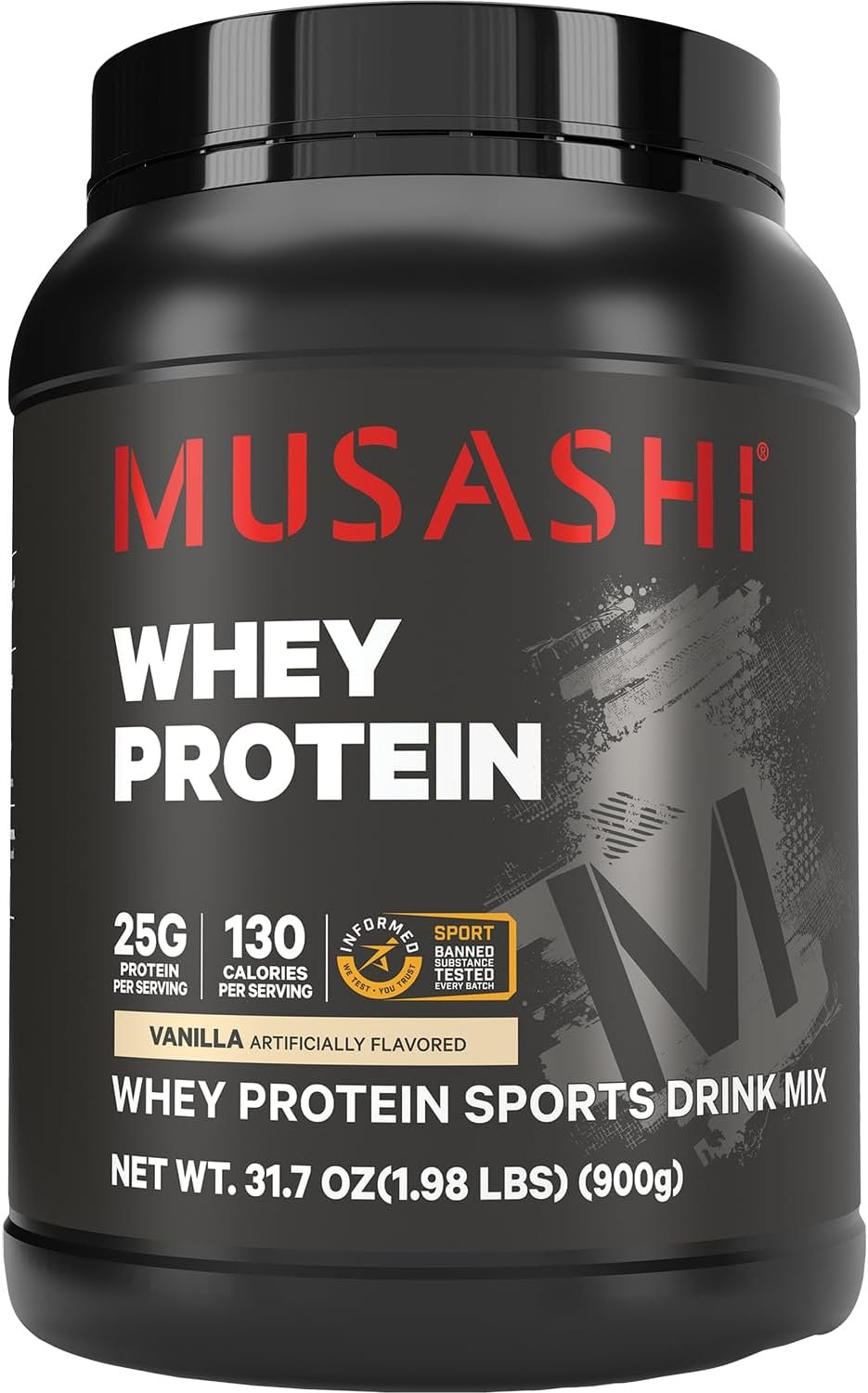 Musashi Whey Protein Powder, Vanilla, 25g Protein, WPC & WPI Blend, 900g | 130 Calories per Serving, 900g (1.98 lb), Whey Protein Concentrate (WPC) and Whey Protein Isolate (WPI) Blend