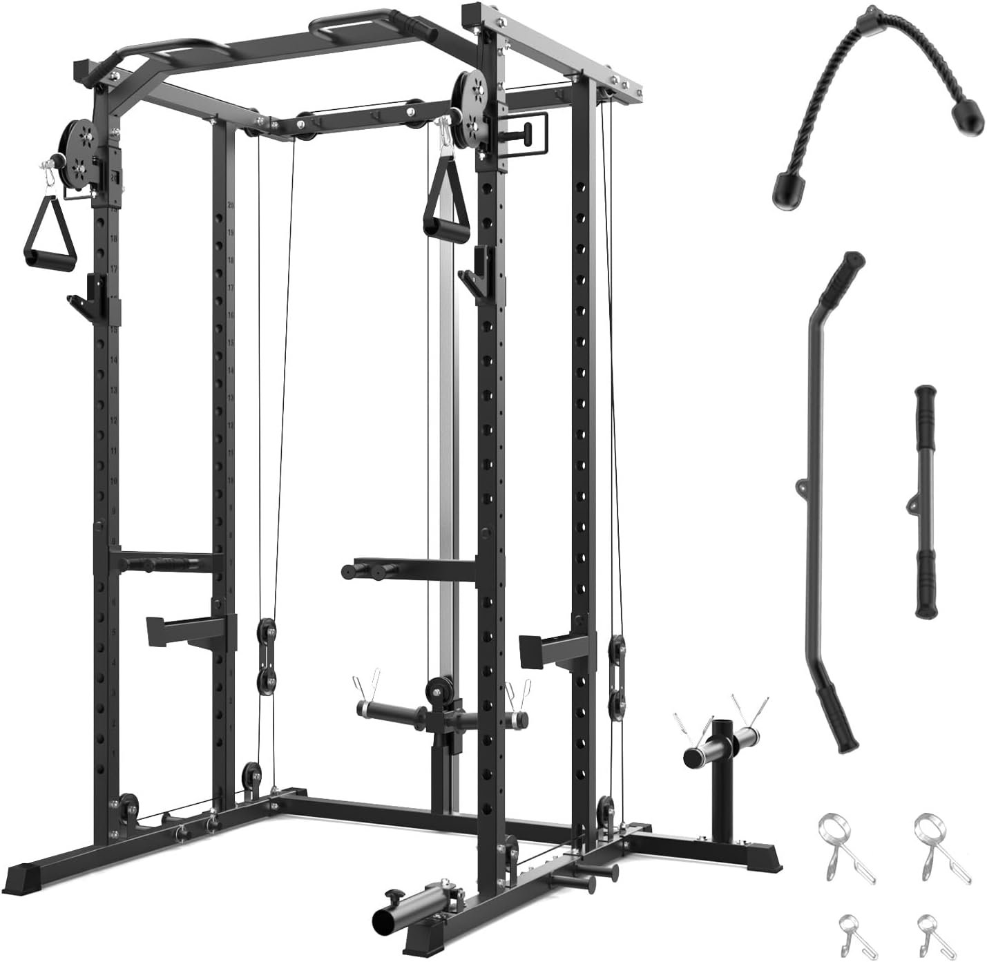 2000 LBS Power Cage,All in One Squat Power Rack with Dual Pulley Cable Crossover System,Heavy-Duty Steel Construction Squat Rack for Strength Training Home gym