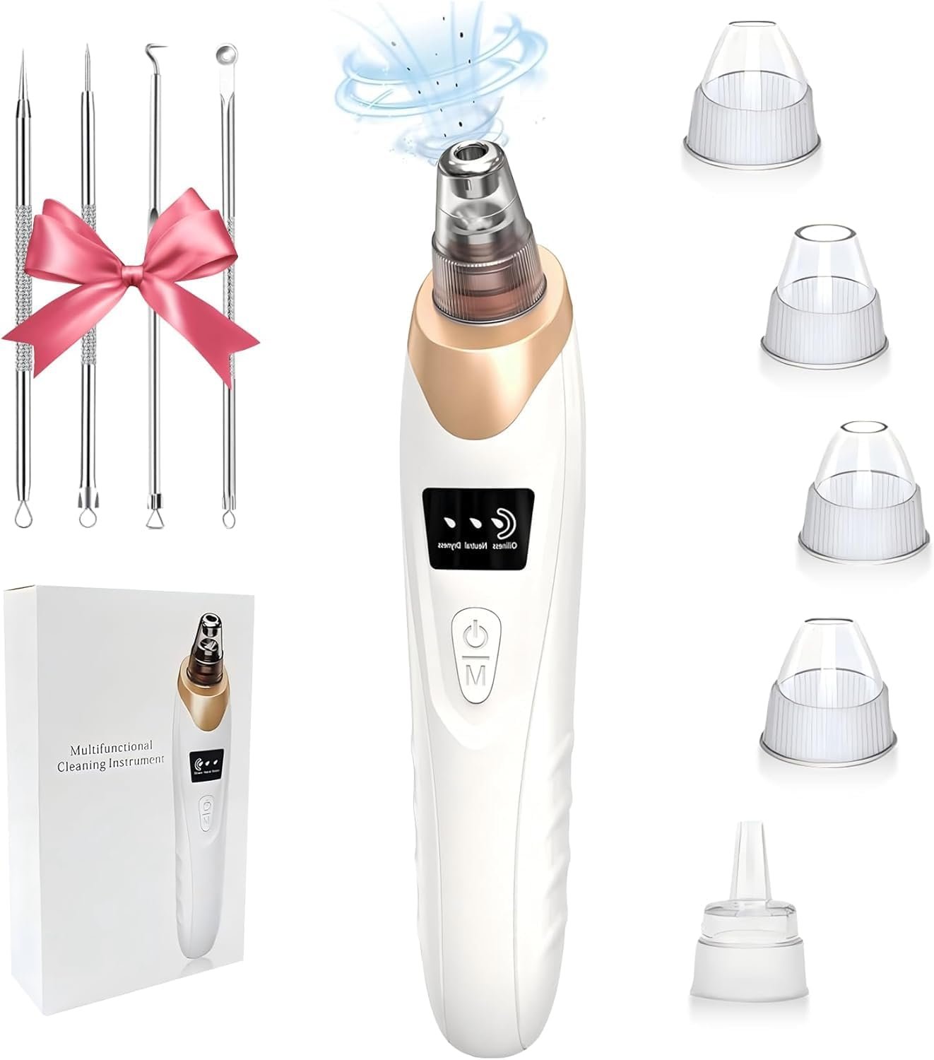 Blackhead Remover Vacuum for Face, 3 Adjustable Suction Levels, White | Adjustable Pore Cleaning, 5 Interchangeable Probes, USB Rechargeable Design