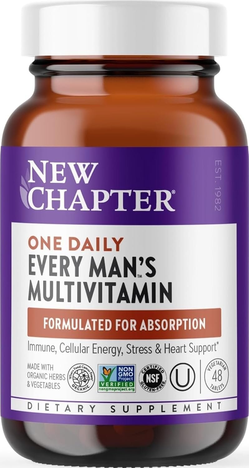 New Chapter Men’s One Daily Multivitamin, 48 Tablets | With B6, Extra B12, D3, Vitamin C, and Zinc for Immune, Heart, Cellular Energy, and Brain Health, Non-GMO and Gluten Free