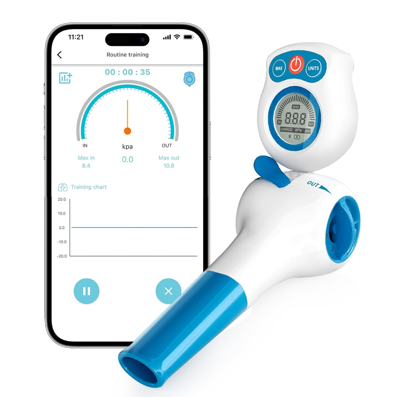 Digital Breathing Exercise Device for Lungs with App & Bluetooth | 6 independent resistance levels, app games, travel case, MIP/MEP test & progress tracking – ideal for asthma/COPD, athletes