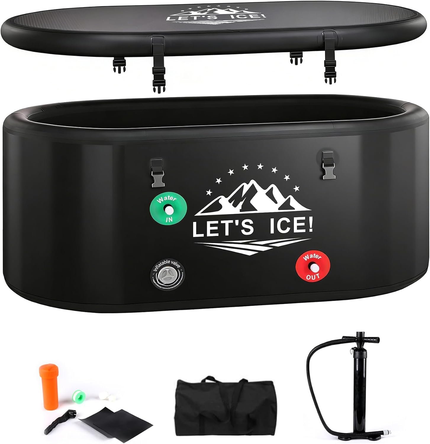 Inflatable Ice Bath Tub for Athletes – 216-Gallon Cold Plunge Tub with Insulated Lid, Full-Body Stretch Design, Insulated & Water Chiller Compatible, Portable for Indoor & Outdoor Recovery