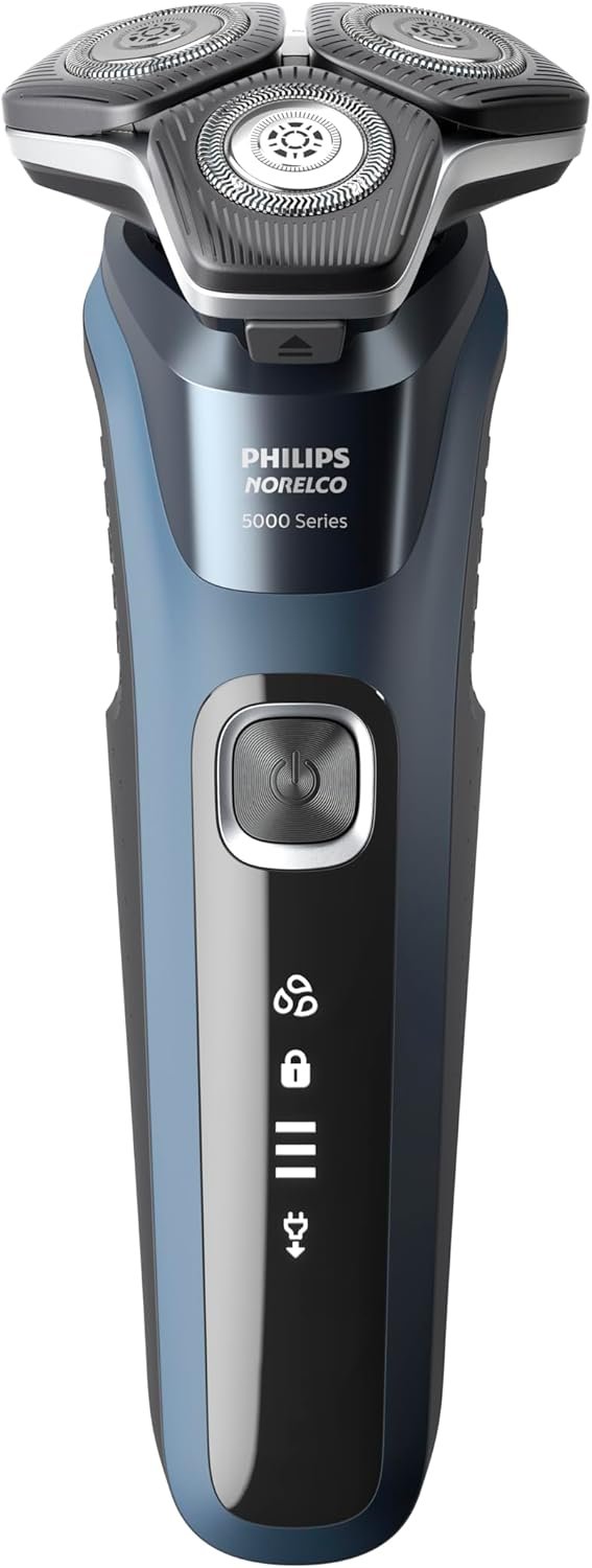 Philips Norelco 5400 Electric Shaver, Storm Blue | 45 Self Sharpening SteelPrecision Blades, 360° Flexible Heads, SenseIQ Technology, LED Display, Pop-up Trimmer, S5880/81