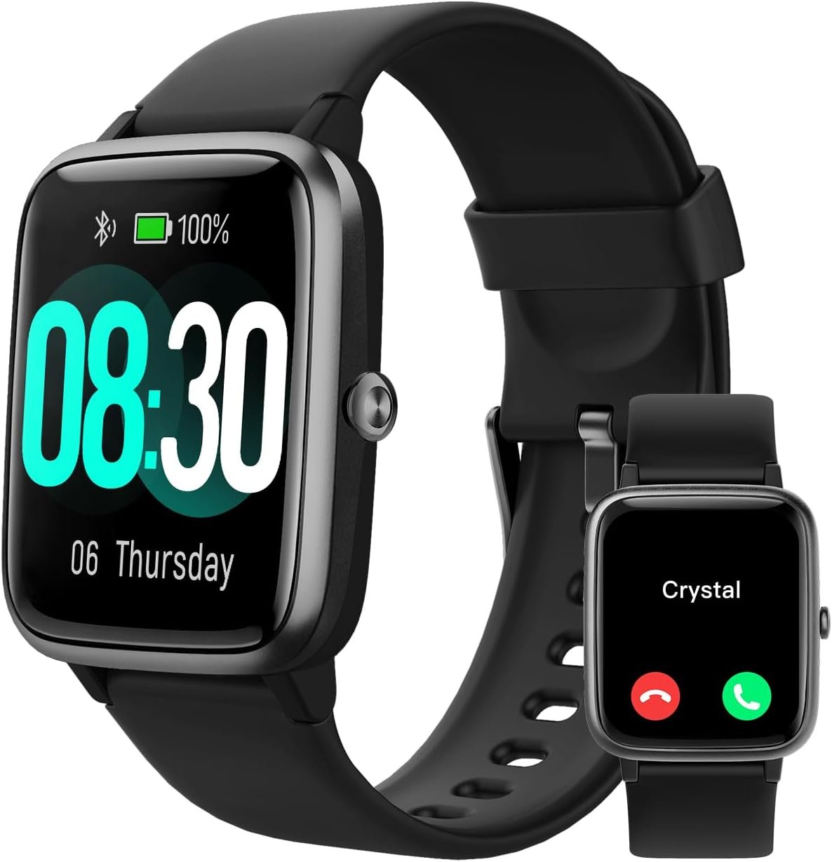 GRV Smart Watch for Men Women, Bluetooth Call, for iPhone Android Black | 1.8″ Fitness Tracker, Heart Rate/Sleep Monitor, Steps Calories Counter, 100+ Sport Types, 200+ Watch Faces, IP68 waterproof