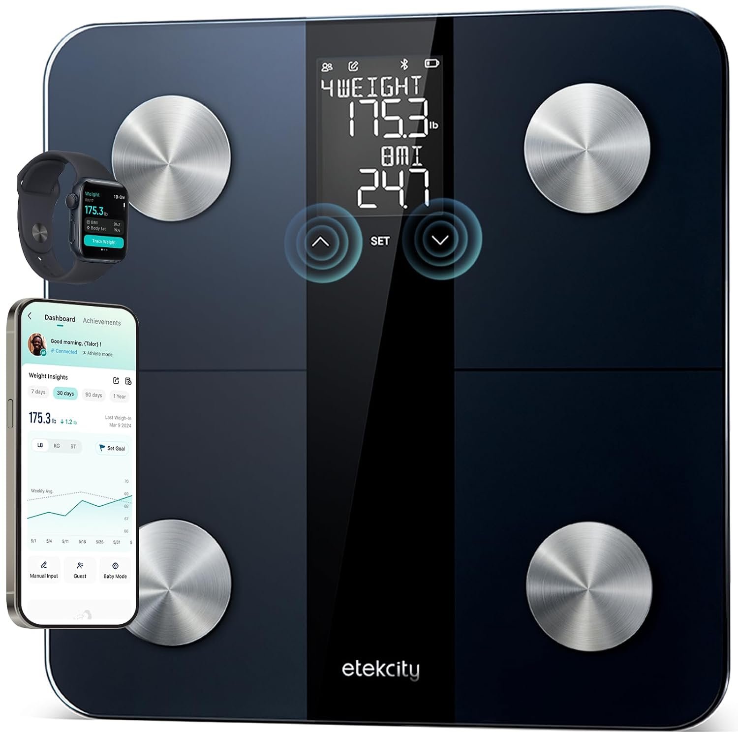 Etekcity Upgraded Smart Scale for Body Weight Fat and BMI, FSA Eligible | HSA Eligible, Bathroom Scale with Muscle Mass, 13 Metrics, Large Display, Offline Mode and App Connection
