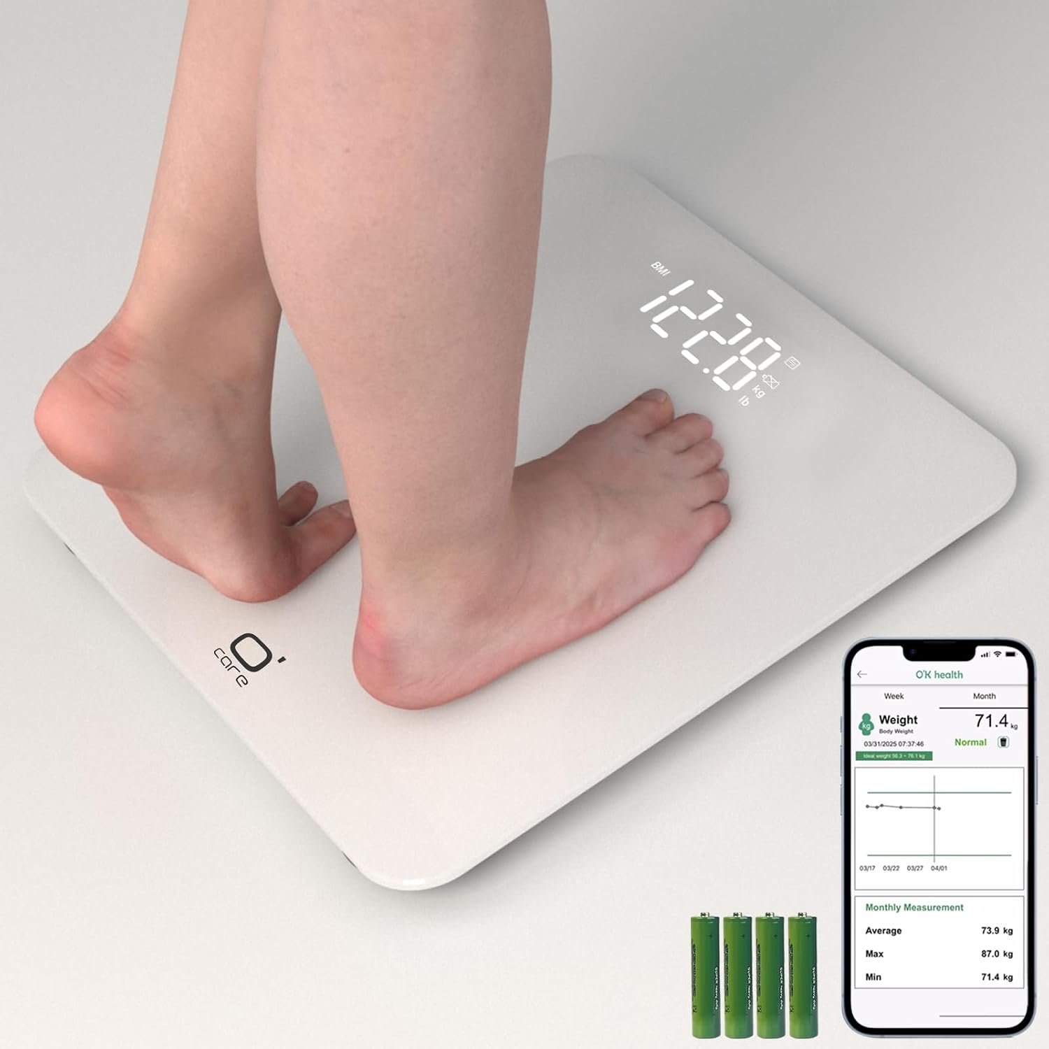 Smart Scale for Body Weight & BMI – High Accuracy LED Digital, White | Smart Bluetooth bathroom scale with app sync for BMI health tracking. High-accuracy digital body weight scale up to 440 lbs