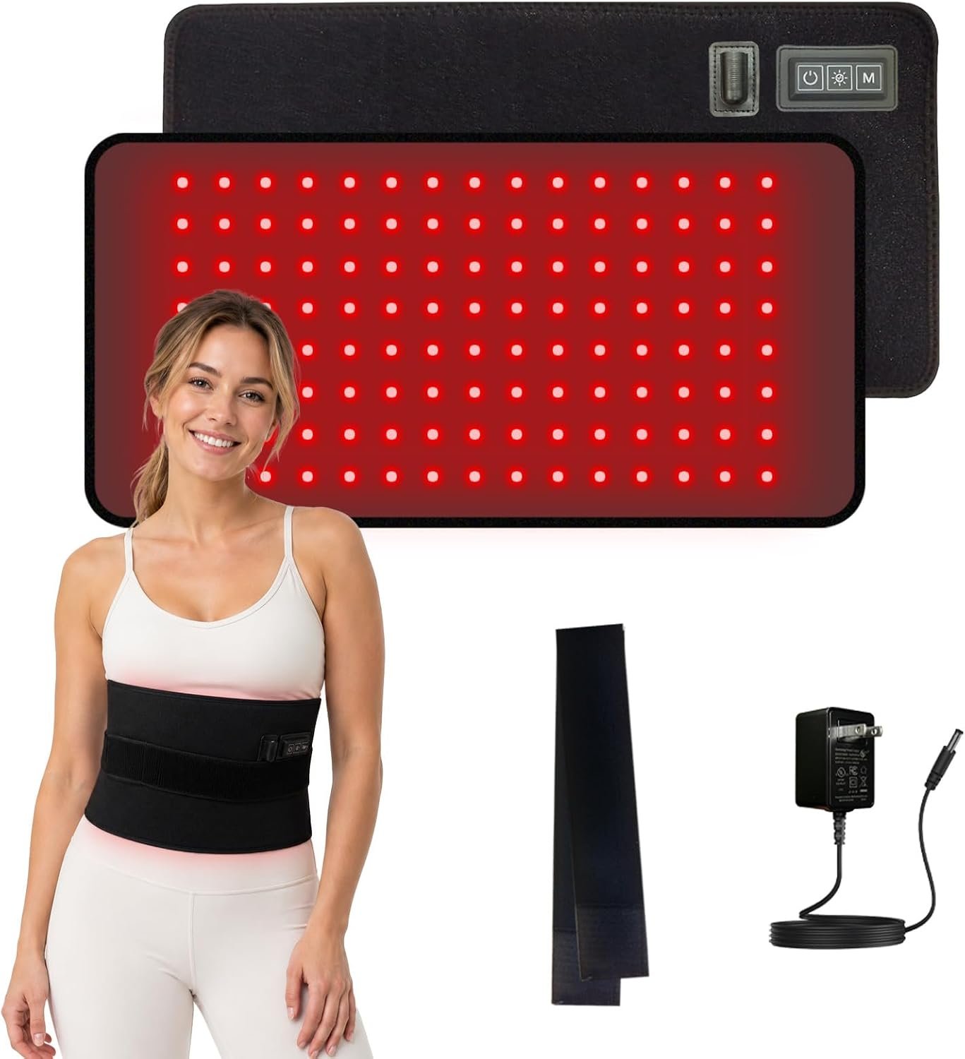 Red Light Therapy Pad for Body, 120 LEDs 660nm 850nm Infrared Light Belt | 3-in-1 LED,15.6″ x 8.1″, Portable, Wearable,for Back Knee Shoulder Hand Foot Use, 3 Modes, 5 Intensity Levels, Corded ﻿
