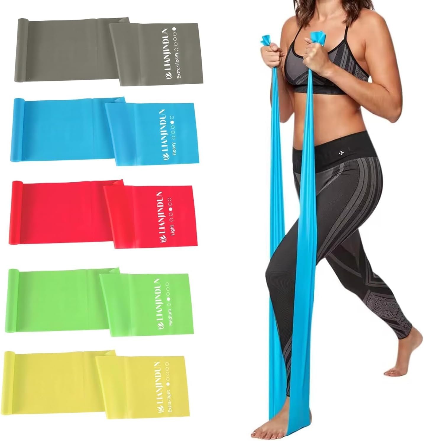 Resistance Bands for Working Out, Physical Therapy, Exercise, Pilates, Yoga | Latex-Free Stretch Bands for Women or Men, Elastic Exercise Bands Set for Stretching, fitness, Rehab, Workout, Gym and Home
