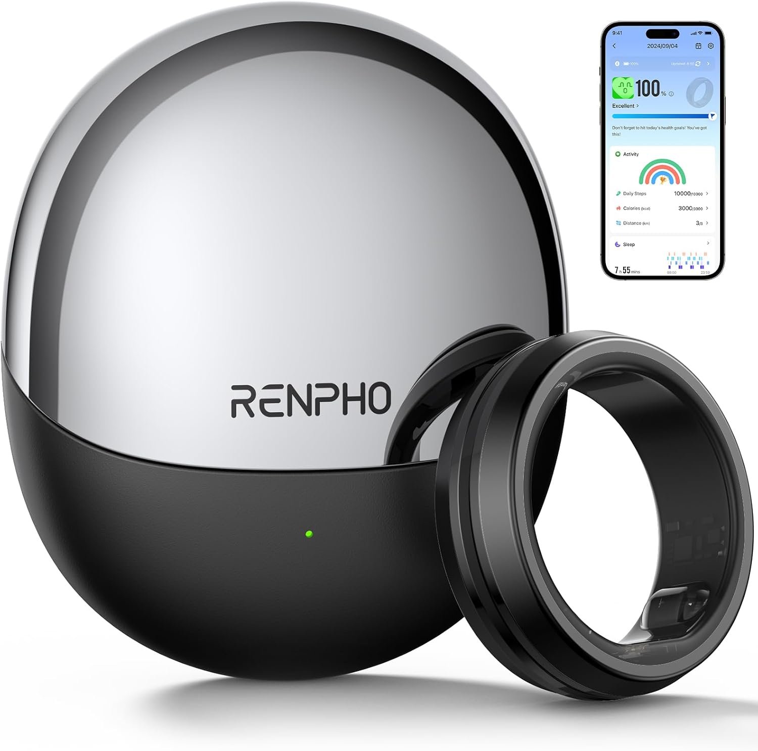 RENPHO Lynx Smart Ring, Subscription-Free App, Black, Size 11 | All Day Sleep & Activity Tracking, Includes Charging Case, 7-Day Battery Life, Size Before You Buy