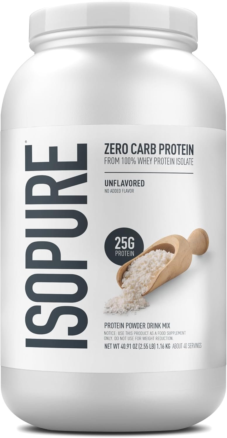 Isopure Zero Carb 100% Pure Whey Isolate Protein Powder, Gluten Free, with Vitamins, Unflavored, 25g Protein Per Serving, 3 lb | 25g Protein Per Serving, 100% Whey Protein Isolate, Gluten Free, with Added Vitamins for Immune Support & Muscle Recovery