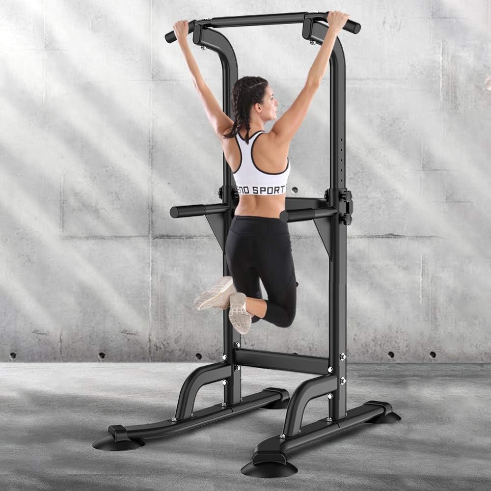 SogesPower Power Tower Dip Station Pull Up Bar Station for Home Gym | 10-Level Adjustable Height Free Standing Pull Up Bar Strength Training Workout Equipment
