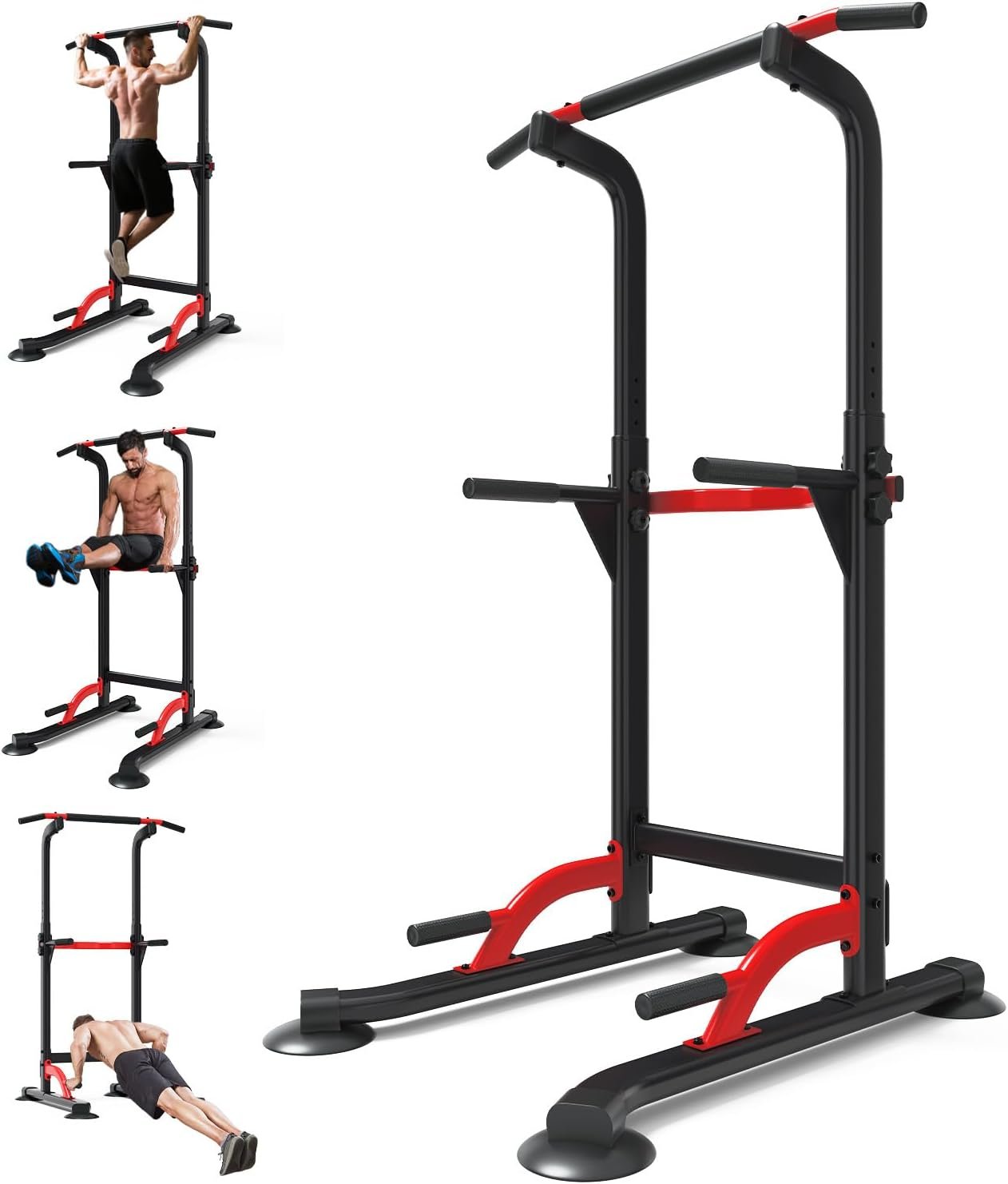 ZENOVA Pull Up Bar Dip Bar Power Tower Workout Dip Station Height Adjustable Free Standing Chin Up Bar for Men Women Teens 300LBS Weight Capacity