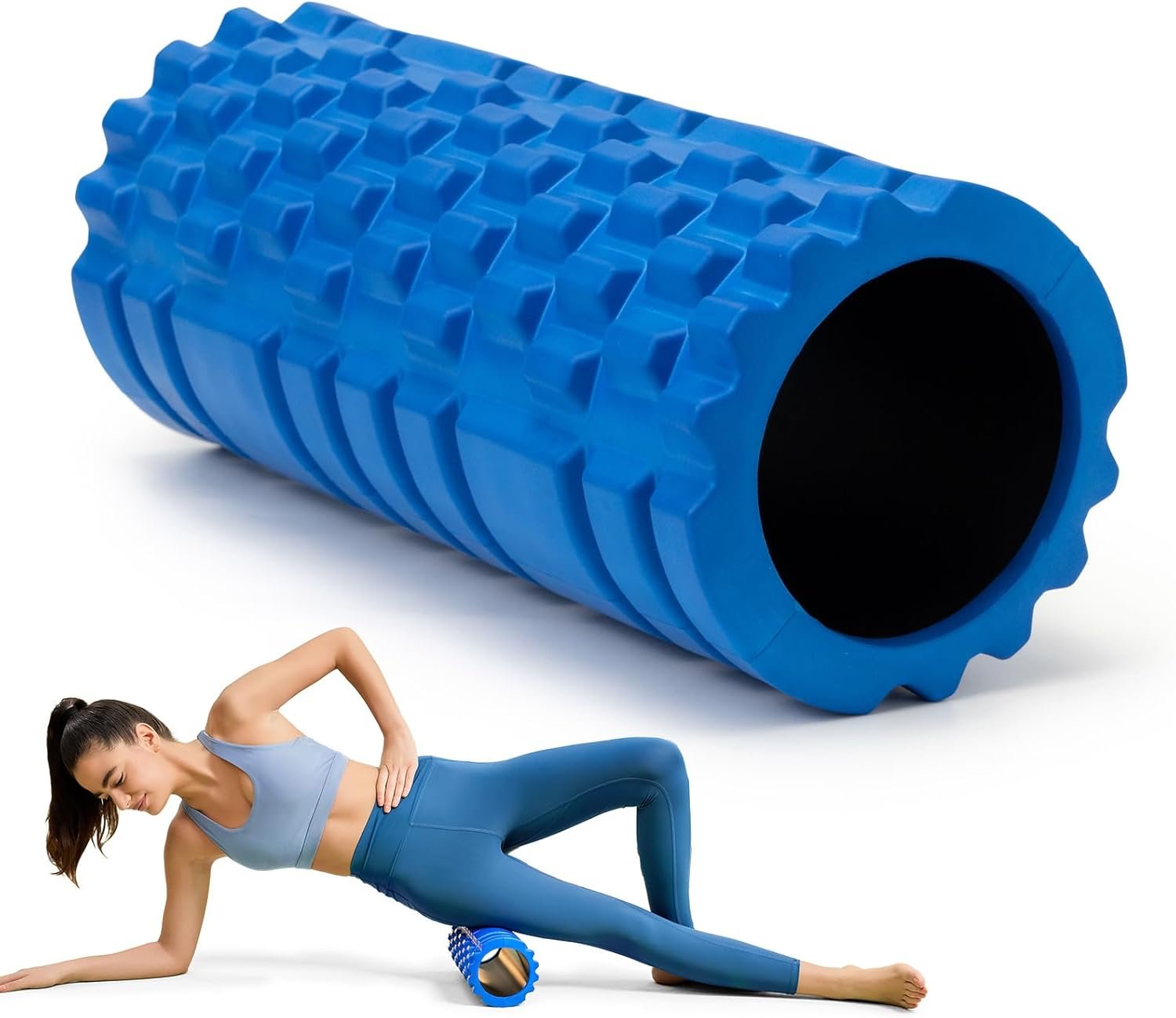 Krightlink Foam Roller for Deep Tissue Massage, 13″ High Density Exercise Roller for Muscle Massage and Myofascial Trigger Point Release, Back Roller for Fitness, Yoga and Pilates (Blue)