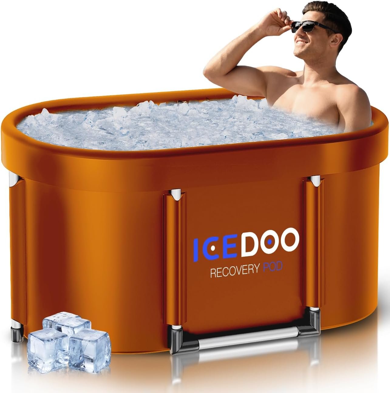 129 Gal Oval Inflatable Cold Plunge Tub with Air Ring & Cover, Foldable Ice Bath Tub for Athlete Recovery