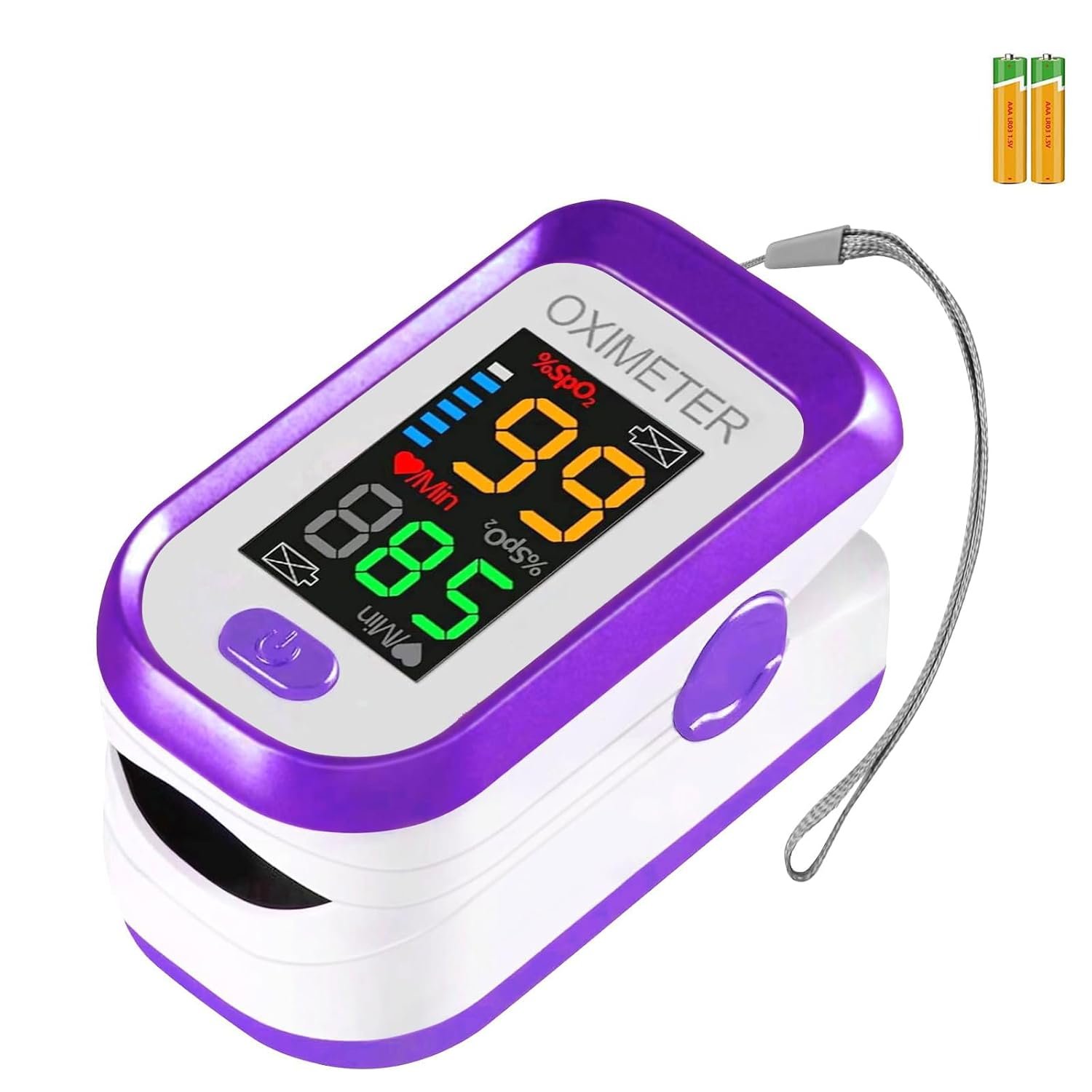 Pulse Oximeter Fingertip, Pulse OX with Large LED Display, Oximeter, Pulse Oximeter, Fingertip Pulse Oximetr, Oximeter with AAA Battery Lanyard (Purple)