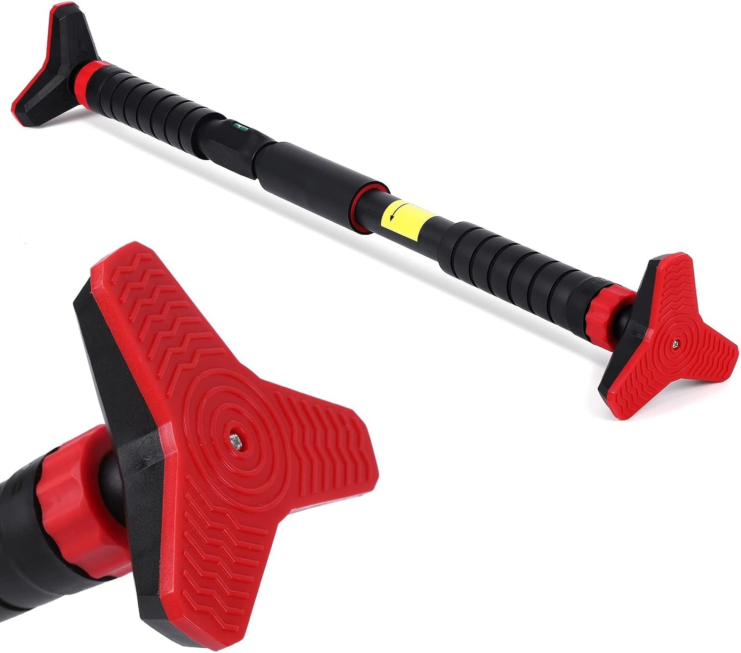 Adjustable Pull Up Bar for Doorway – 440LBS Weight Capacity, No Screws Installation with Level Meter and Auto Lock, Chin Up Bar for Home Gym Strength Training,Red Triple