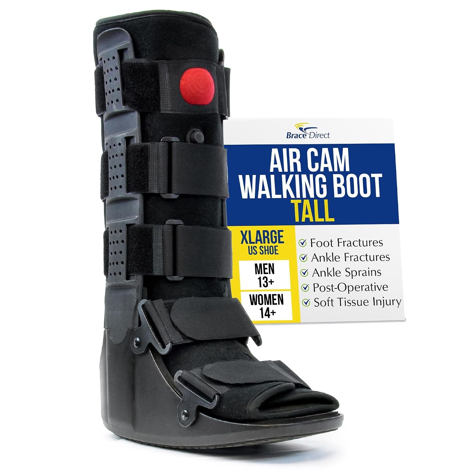 Brace Direct Tall Air CAM Walker Boot for Foot Fracture & Ankle Sprains | Orthopedic walking boot with air pump & rocker sole that eases broken foot, ankle & foot injury post op. Men & women