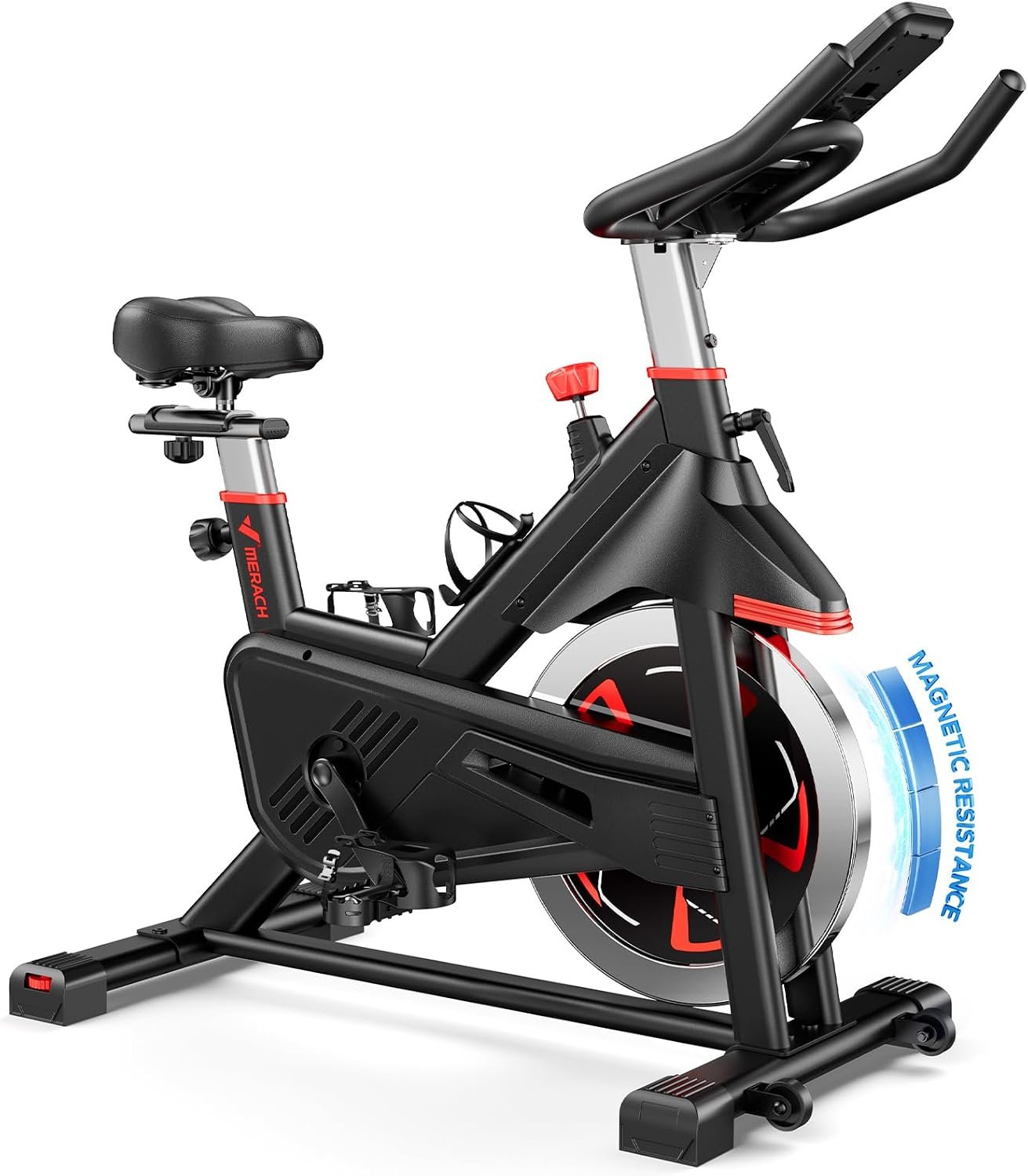 Merach Magnetic Exercise Bike, Heavy Duty Stationary Bike | Automated Resistance, 300 350 Lbs Weight Capacity, Low Noise Indoor Workout Bike for Home Gym with Self-Developed App