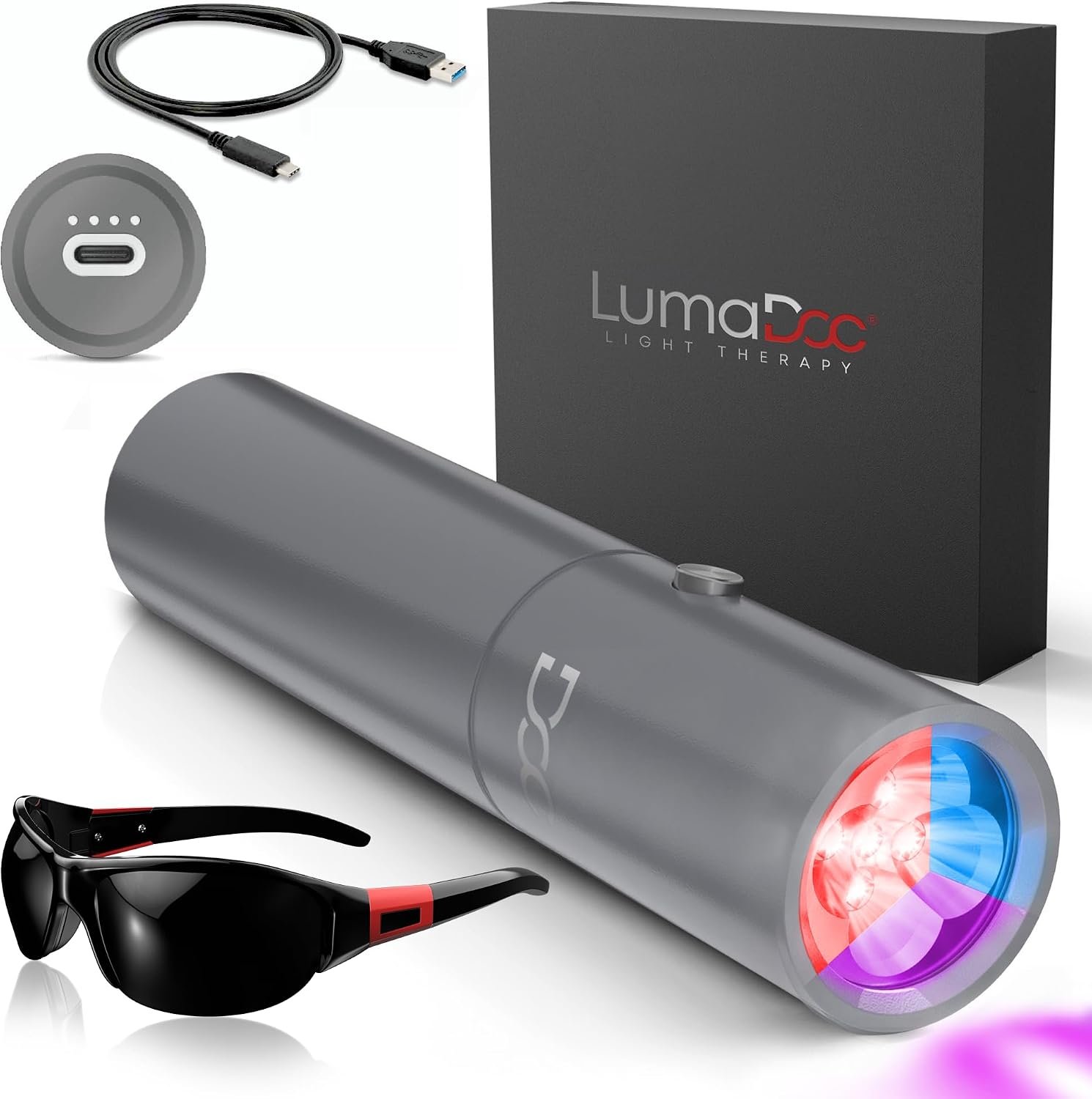 FSA-HSA Eligible Handheld Red Light Therapy for Body, LED Light Treatment Device with Blue and NIR Infrared for Pain Relief, Portable Wand for Face, Neck, Back, Shoulder & Feet