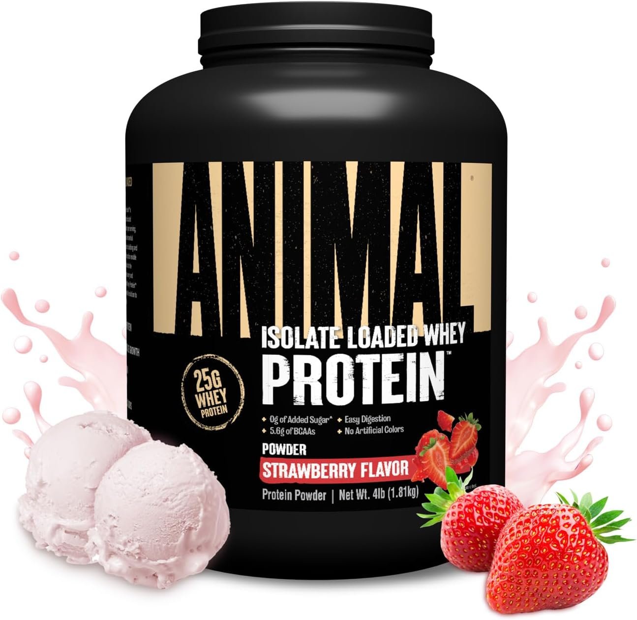 Animal Whey Isolate Protein Powder – Loaded for Pre & Post Workout Muscle Builder and Recovery with Digestive Enzymes for Men & Women – 25g Protein, Great Taste, Low Sugar – Strawberry 4 lbs