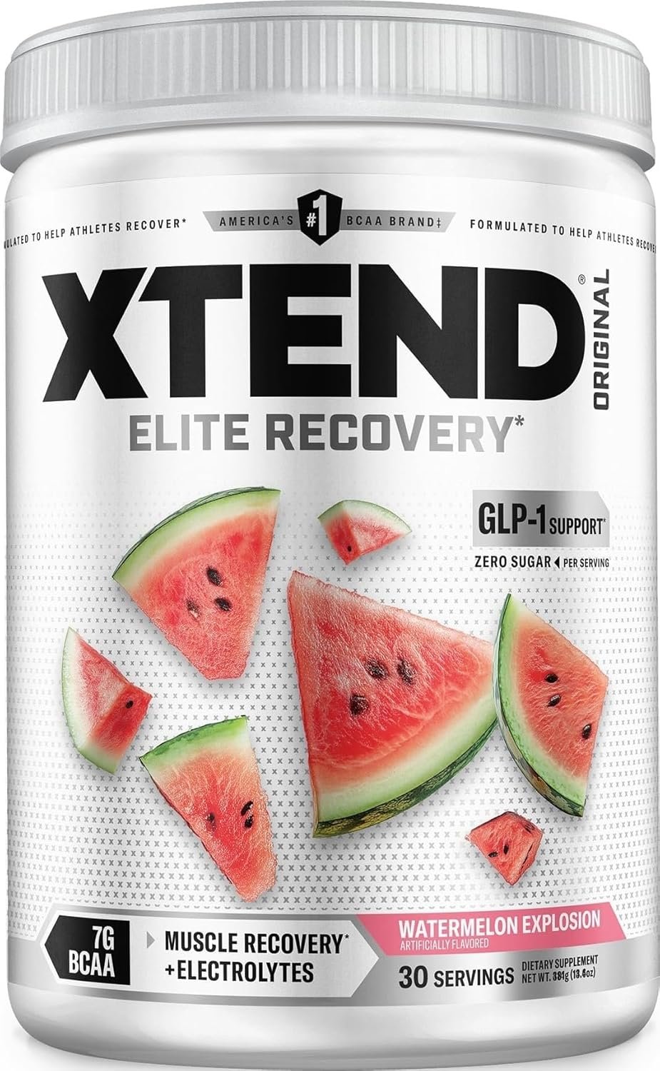 Xtend Original BCAA Powder with Zero Sugar, 7g BCAA, 30 Servings | Watermelon explosion flavor with Zero sugar and 7g BCAAs for muscle recovery, hydration and performance.