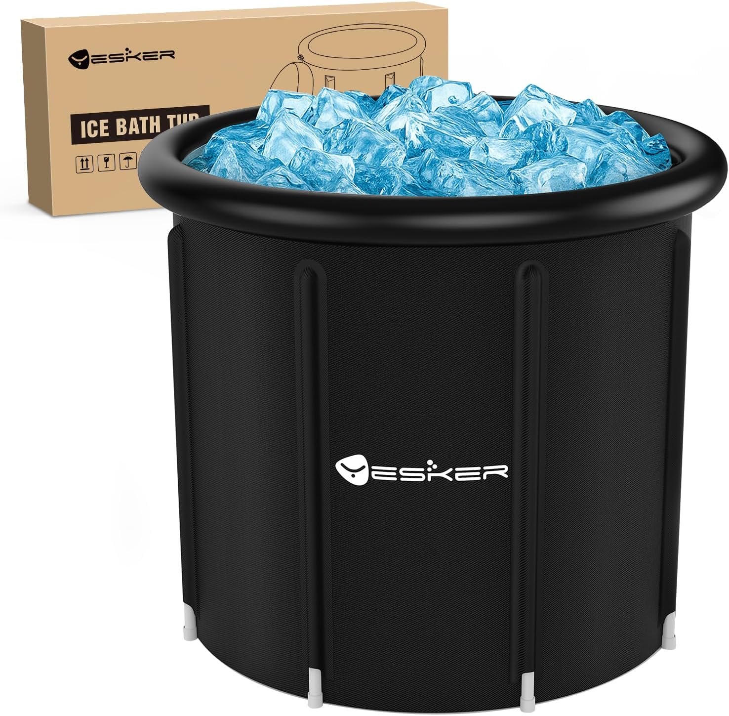 Yesker 126 Gal Ice Bath Tub with Air Ring, Portable Multi-Layered Cold Plunge Tub with Lid for Athletes, Foldable and Inflatable, One Person Hot Bathtub at Gym, Yard, Home, Outdoors Use