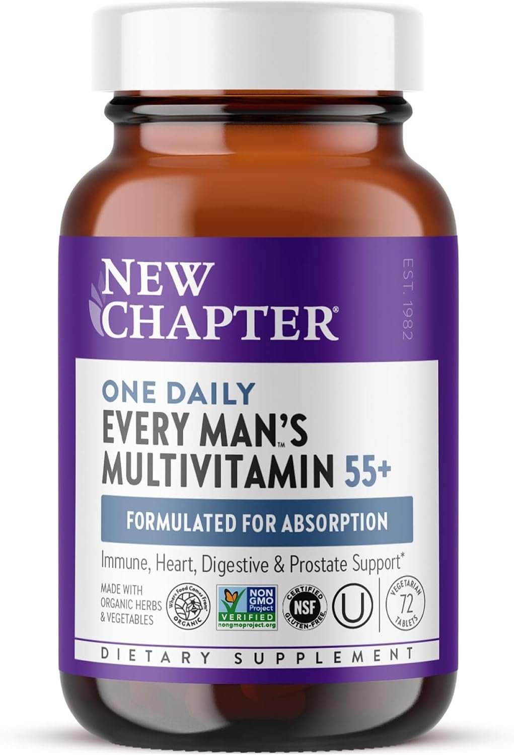 New Chapter Every Man’s One Daily 55+ Multivitamin, 72 Tablets | Eyesight, Immune System and Cellular Energy Support with Astaxanthin and Saw Palmetto, Gluten Free and Vegetarian