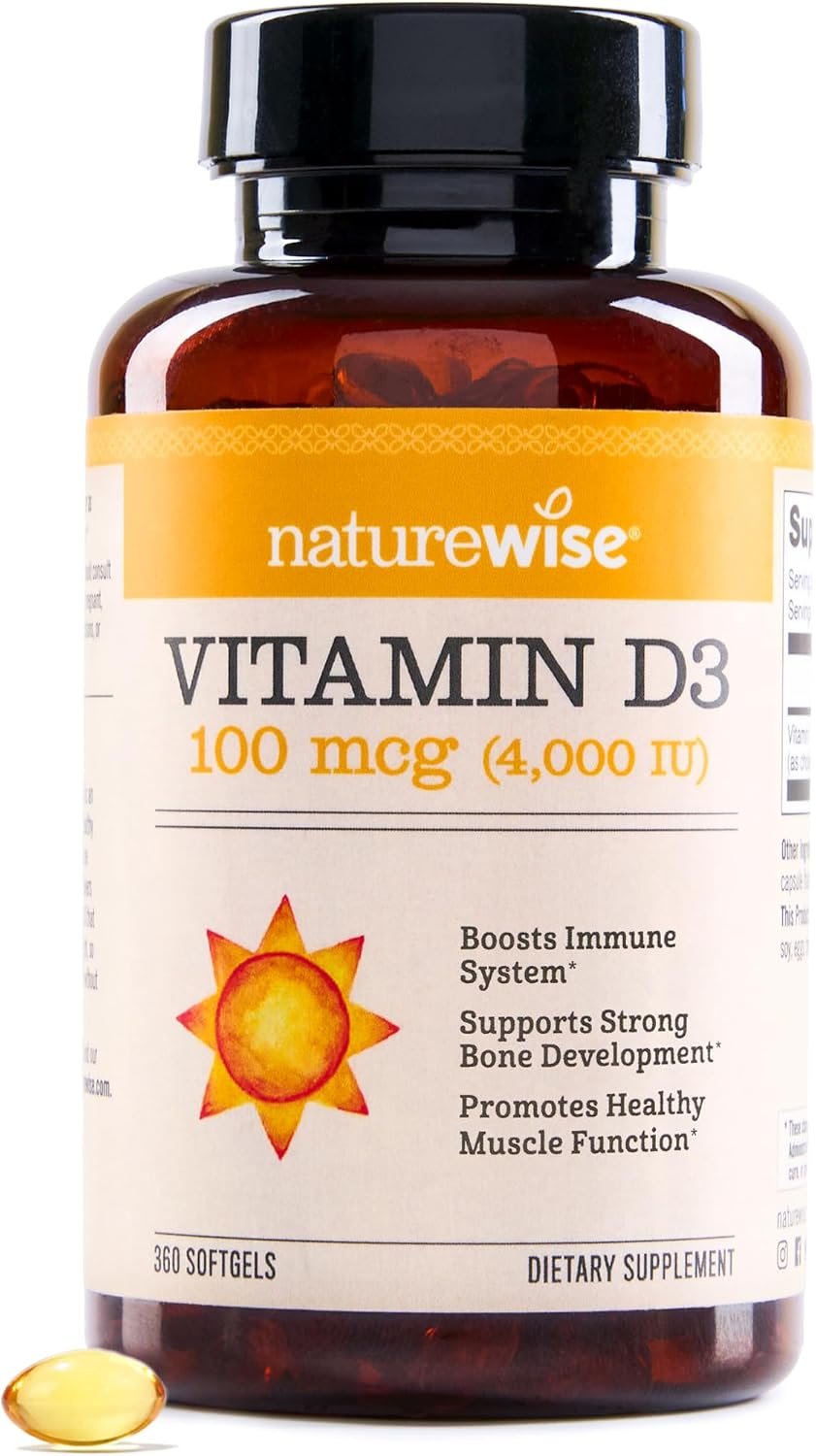 NatureWise Vitamin D3 4000IU Supplement, Immune Support, 360 Mini Softgels | Vitamin D 100 mcg – Organic Extra Virgin Olive Oil – Muscle & Bone Support – Gluten Free & USA Manufactured – 1-Year Supply