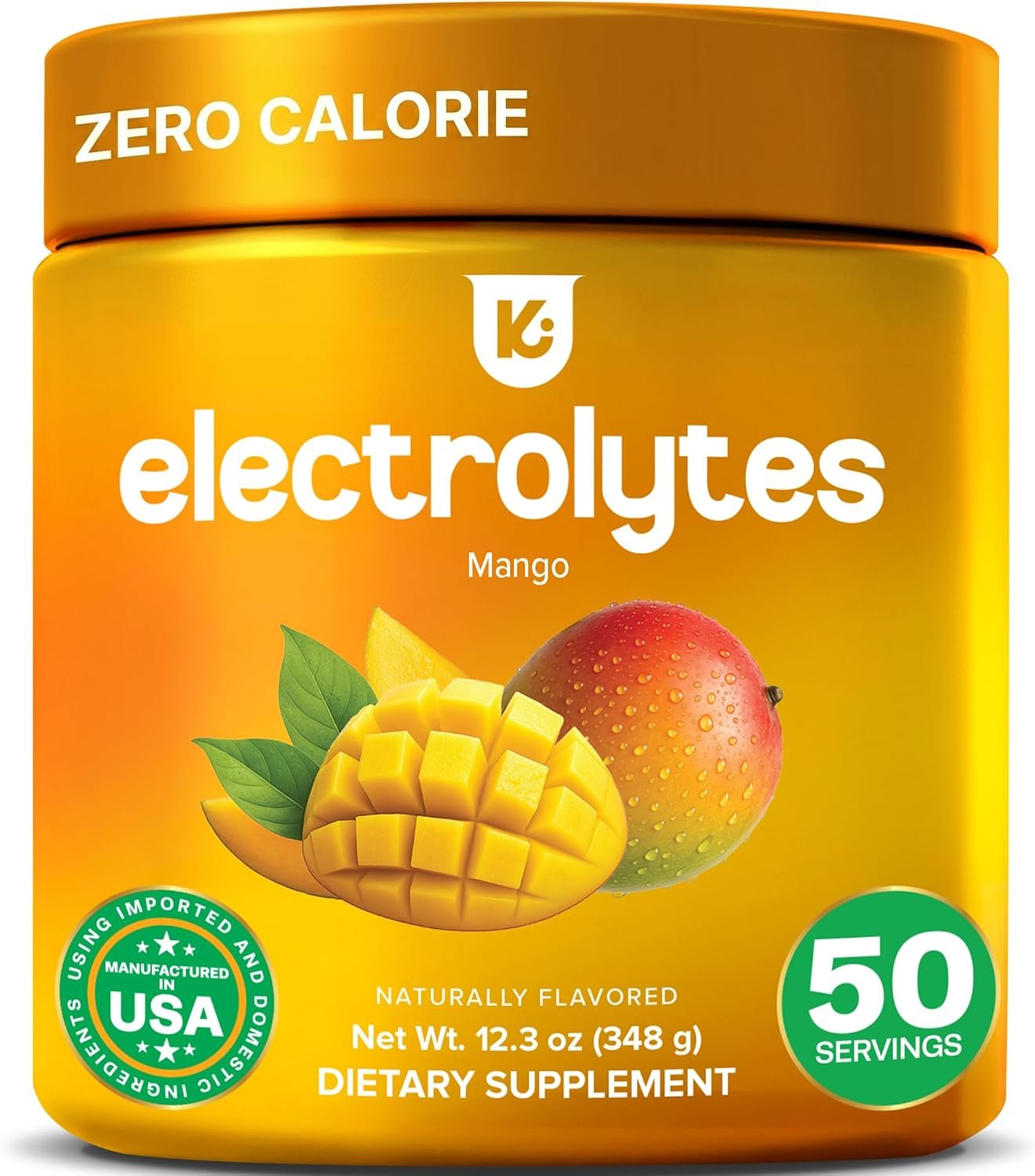 Zero Calorie Electrolytes Powder – 0 Calorie Electrolytes for Fasting Mango 12.3oz Tub – Electrolytes Zero Sugar & Calorie Free with Magnesium & Trace Minerals – Daily Hydration Drink