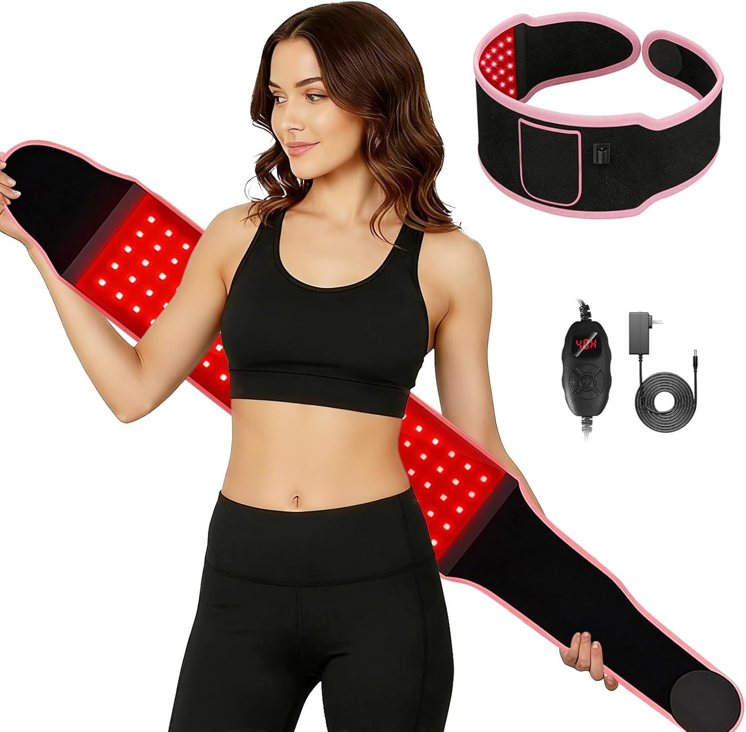 Adjustable Red Light Therapy Belt, 105 3-in-1 LEDs, 660nm&850nm Waist Wrap | red light therapy for back with 5 brightness levels, 10Hz/40Hz rhythm modes and 5-30 min timer for back, abdomen and waist