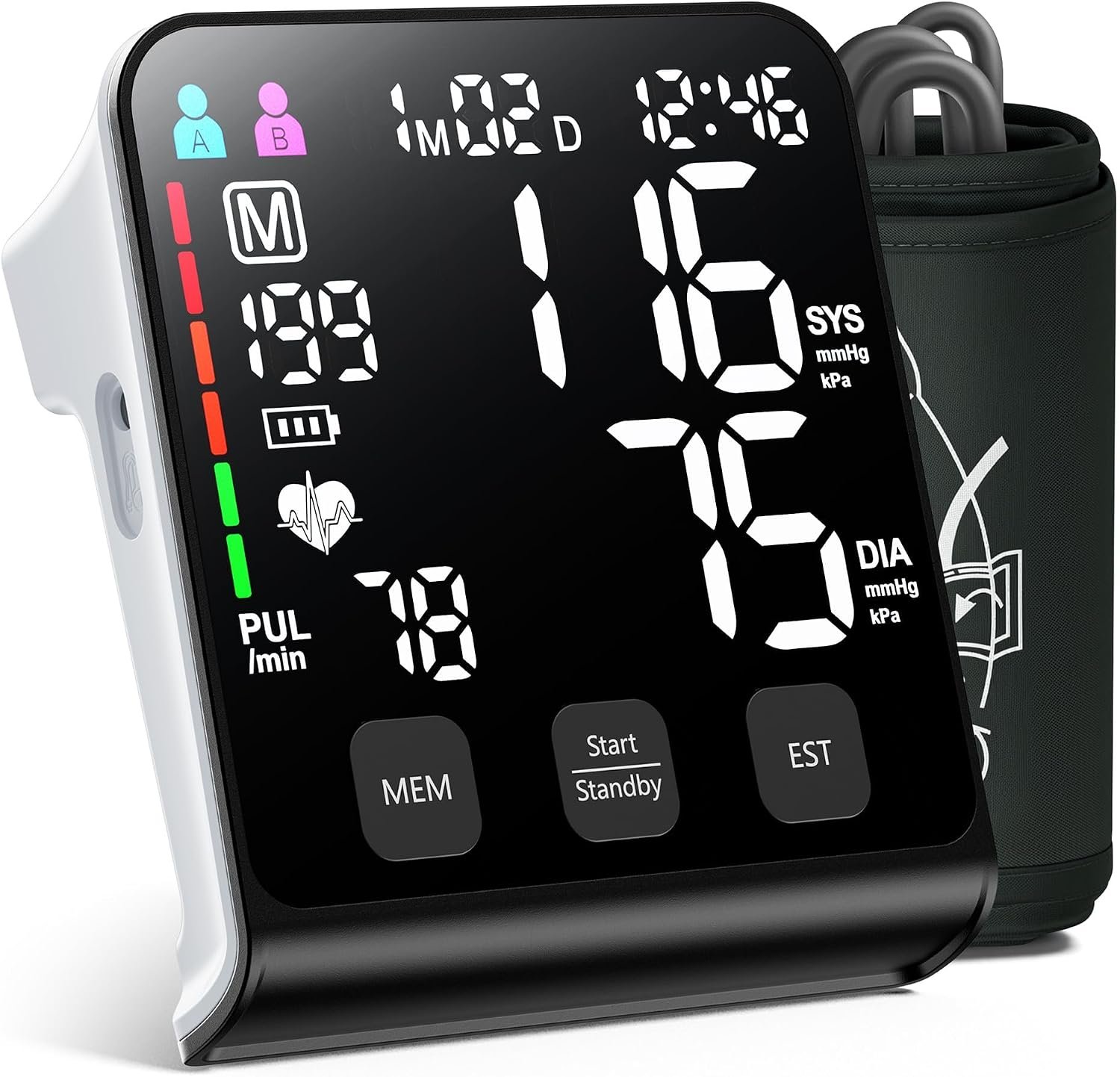 Blood Pressure Monitor, One-Touch Upper Arm BP Machine | Large LED Backlit Display Blood Pressure Machine FSA&HSA Eligible Adjustable Wide-Range Cuff 3*199 Sets Memory USB-C/4 AAA