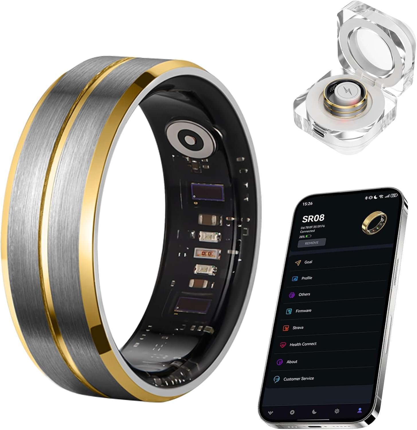 Smart Ring for Women Men, Tungsten Steel Fitness Tracker Ring with Sleep Monitoring, Heart Rate, Step Counting, IP68 Waterproof for iPhone and Android, No Subscription Fee (Black-Gold,#8)