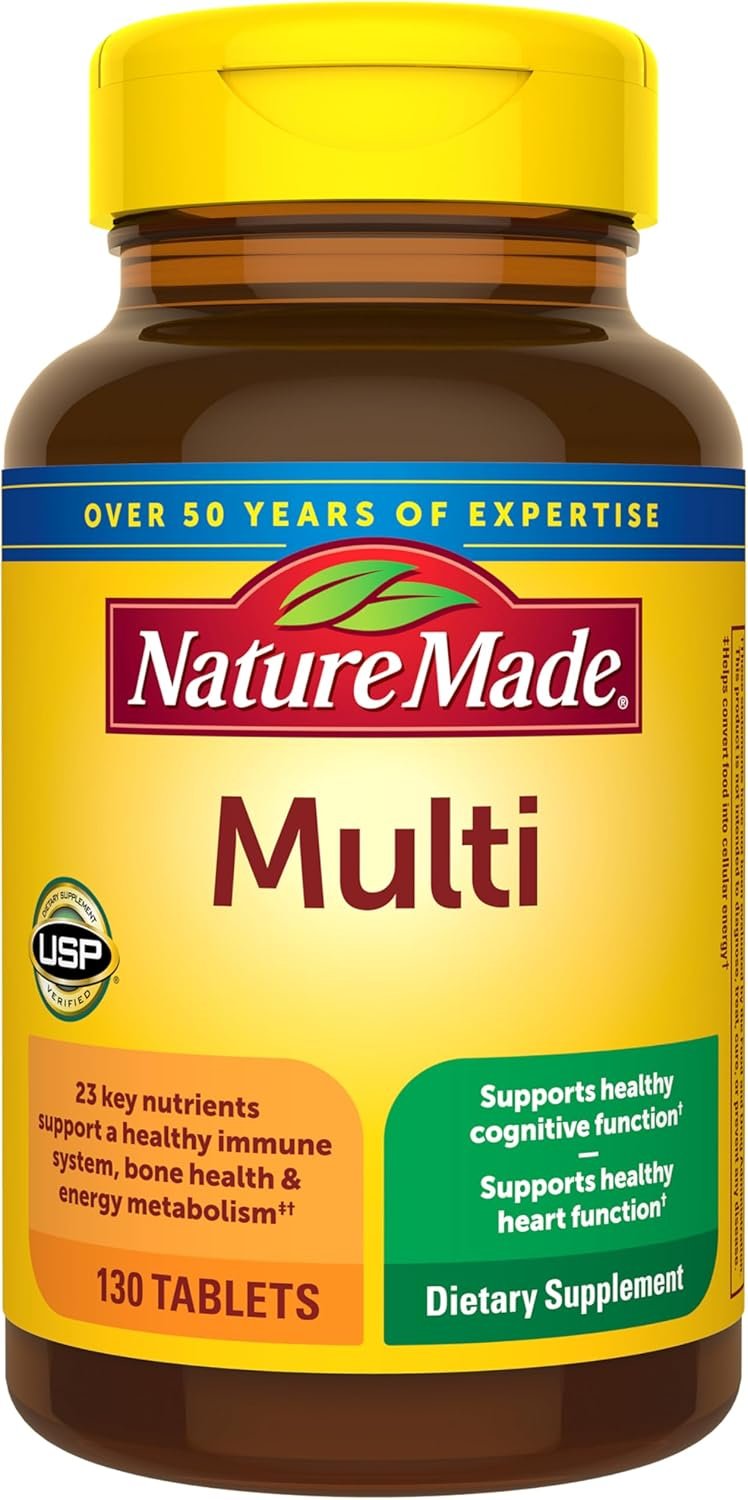 Nature Made Multivitamin Tablets with Iron, 130 Tablets | Multivitamin for Women and Men for Daily Nutritional Support, Multi Vitamins for Adults, 130 Day Supply