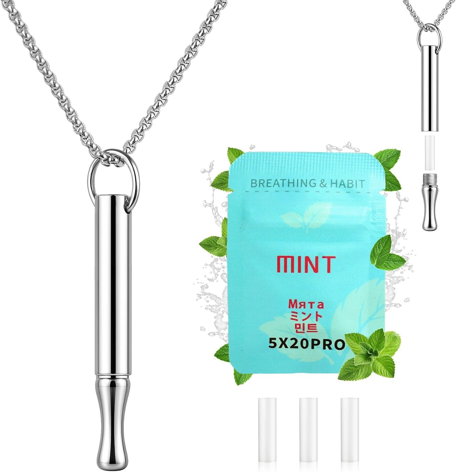Breathing necklace Mindfulness Anxiety necklace breathing Stainless Teel Stress Relief pendant Meditation Anxiety Relief Gifts for Women Men